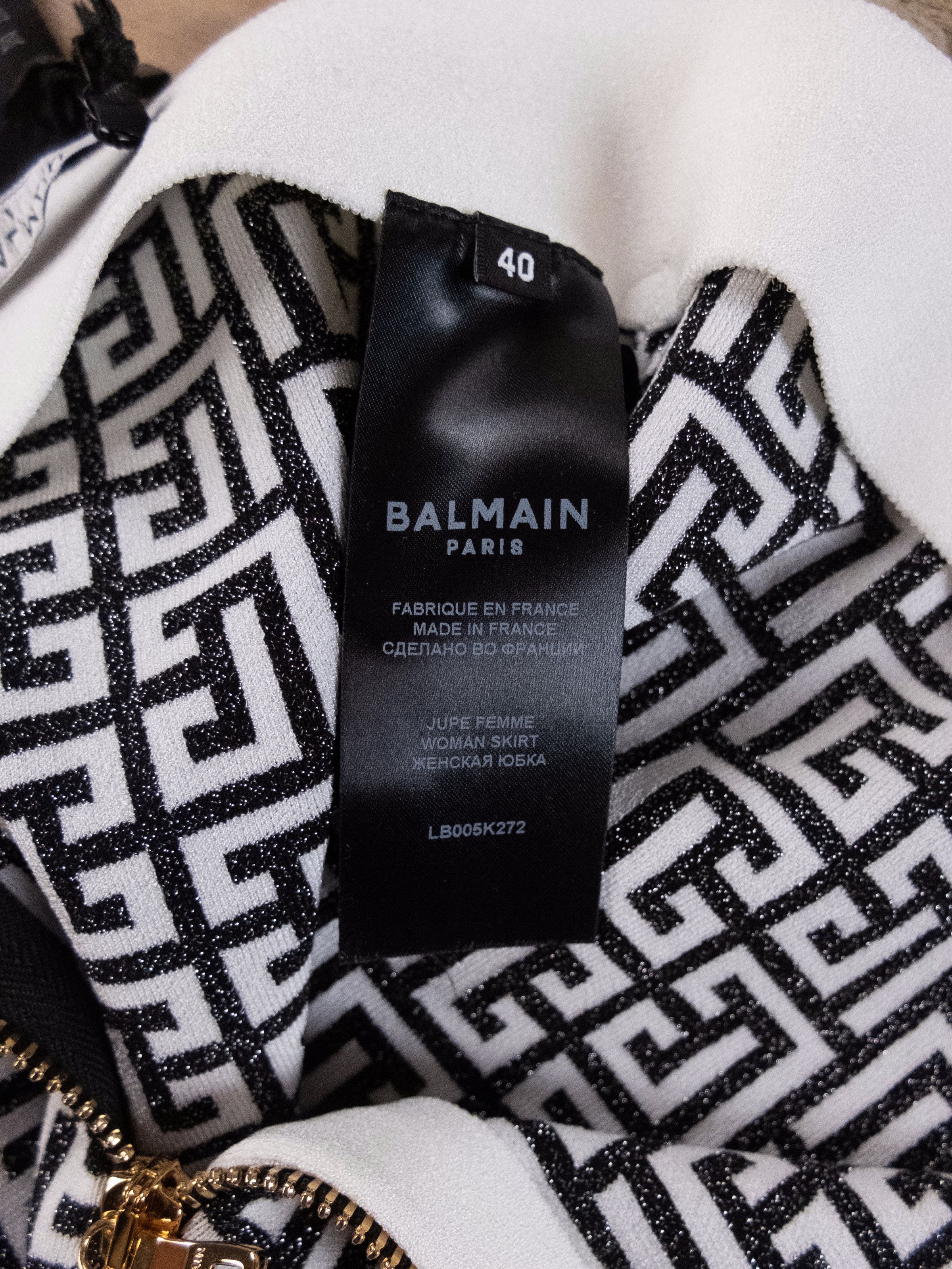 Balmain BALMAIN black white monogram logo bodycon mini skirt 40 Size 28" / US 6 / IT 42 - 12 Thumbnail