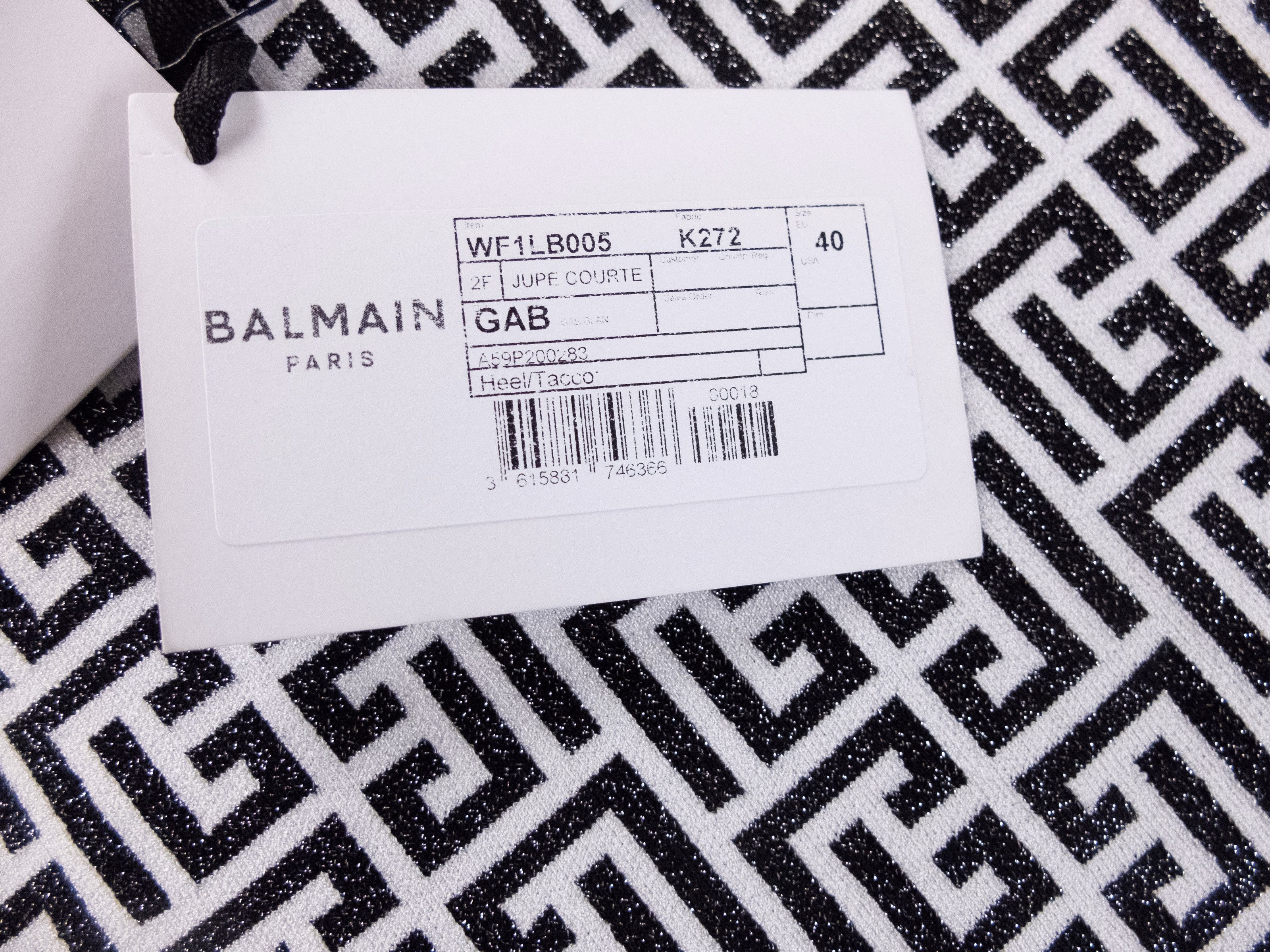 Balmain BALMAIN black white monogram logo bodycon mini skirt 40 Size 28" / US 6 / IT 42 - 6 Thumbnail