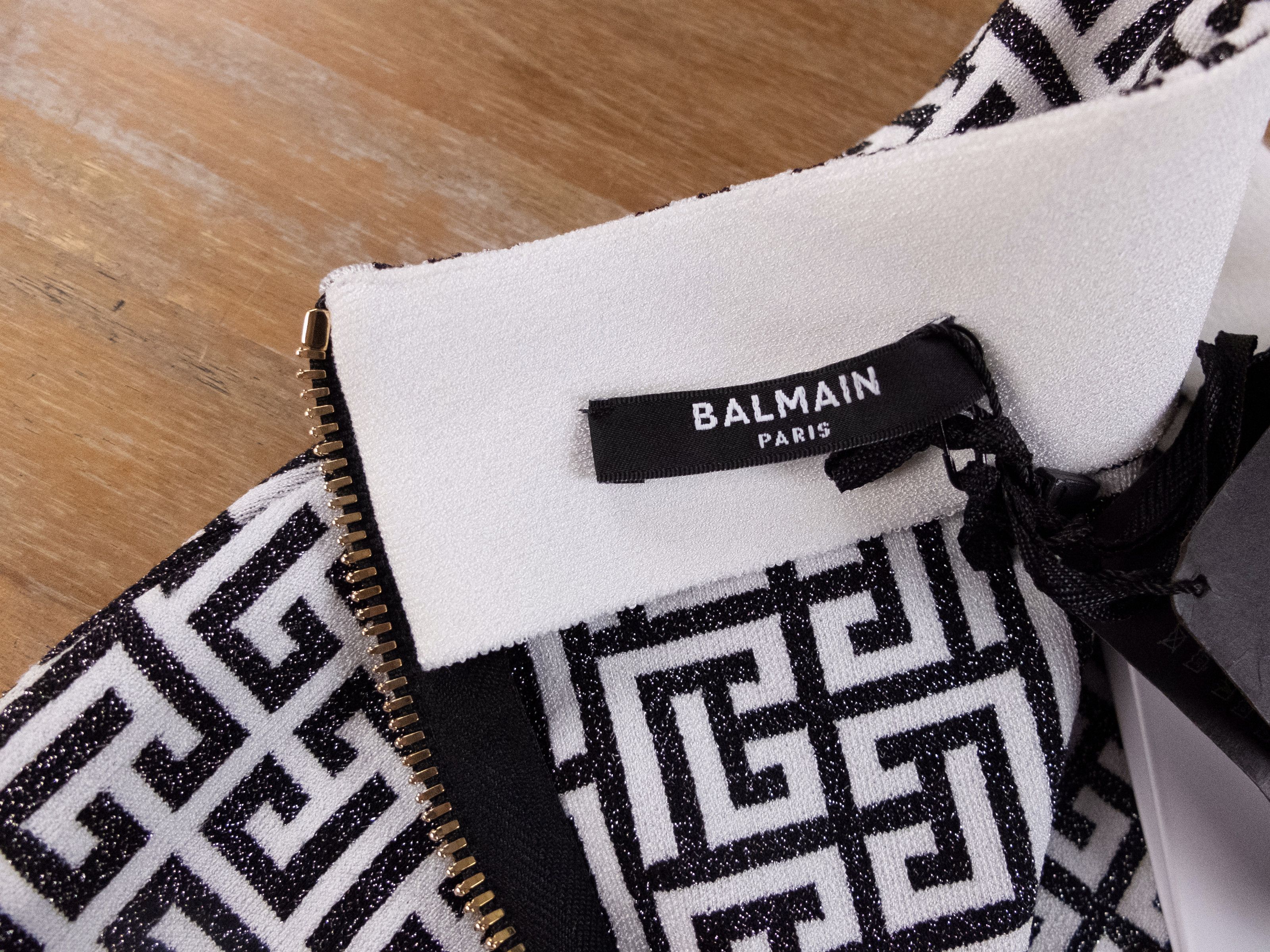 Balmain BALMAIN black white monogram logo bodycon mini skirt 40 Size 28" / US 6 / IT 42 - 11 Thumbnail