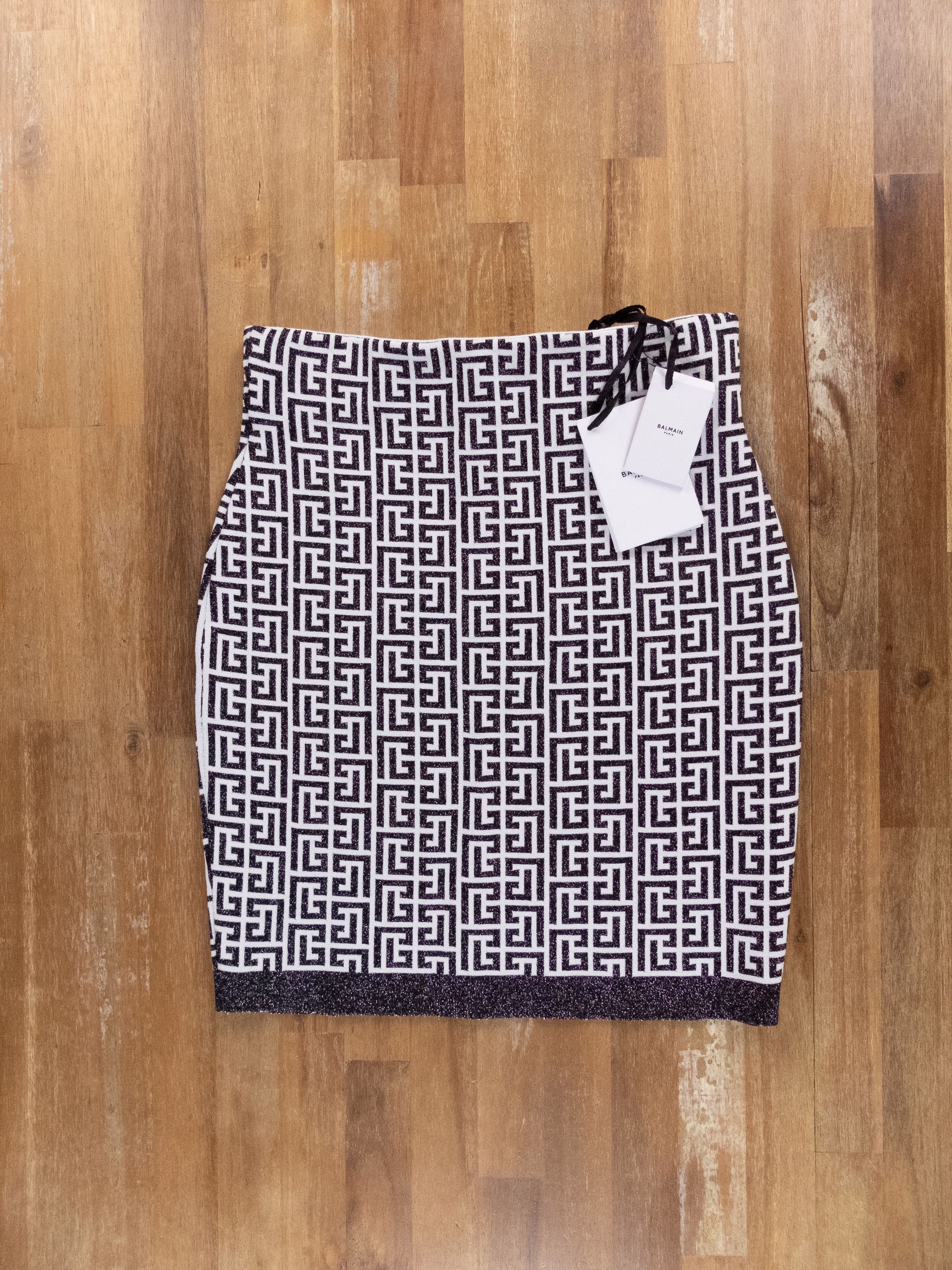 Balmain BALMAIN black white monogram logo bodycon mini skirt 40 Size 28" / US 6 / IT 42 - 4 Thumbnail