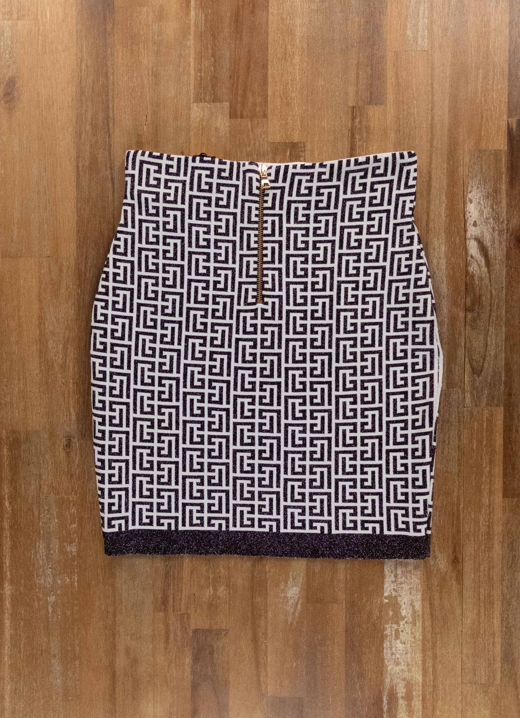 Balmain BALMAIN black white monogram logo bodycon mini skirt 40 Size 28" / US 6 / IT 42 - 9 Thumbnail