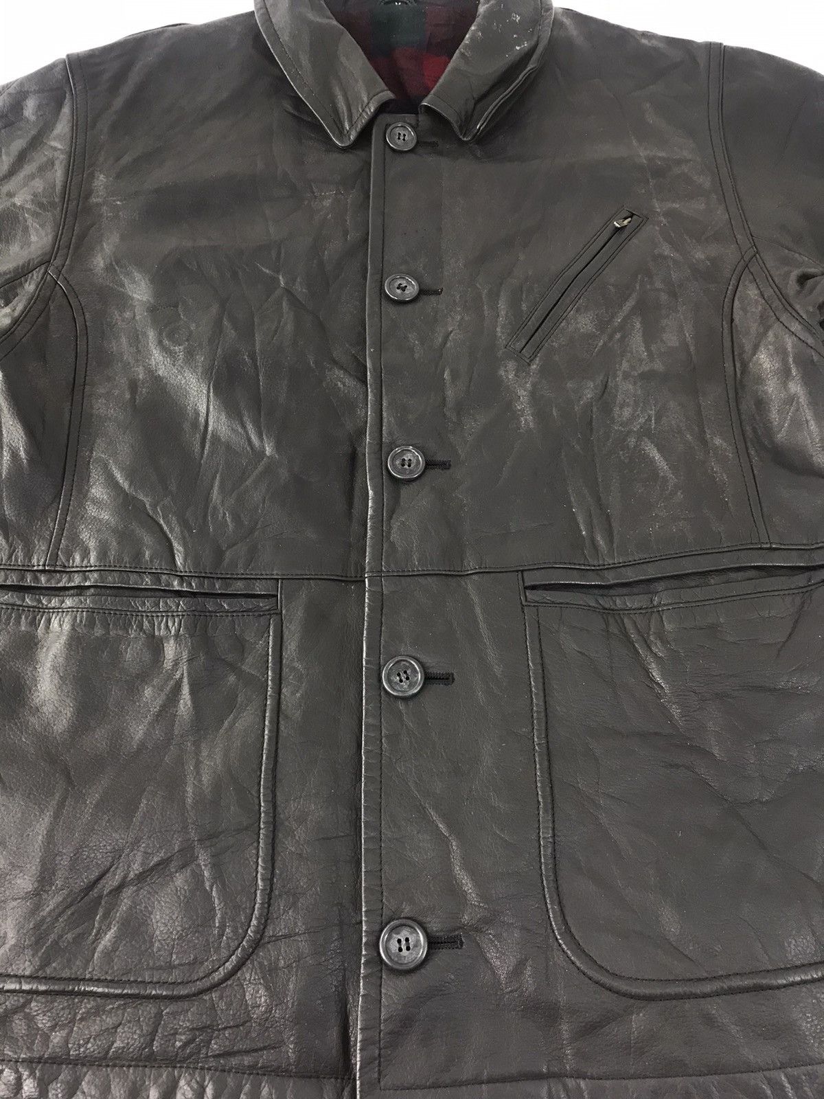 Japanese Brand Leather Jacket Plaid Check Tartan Wool Inner Size US M / EU 48-50 / 2 - 3 Thumbnail