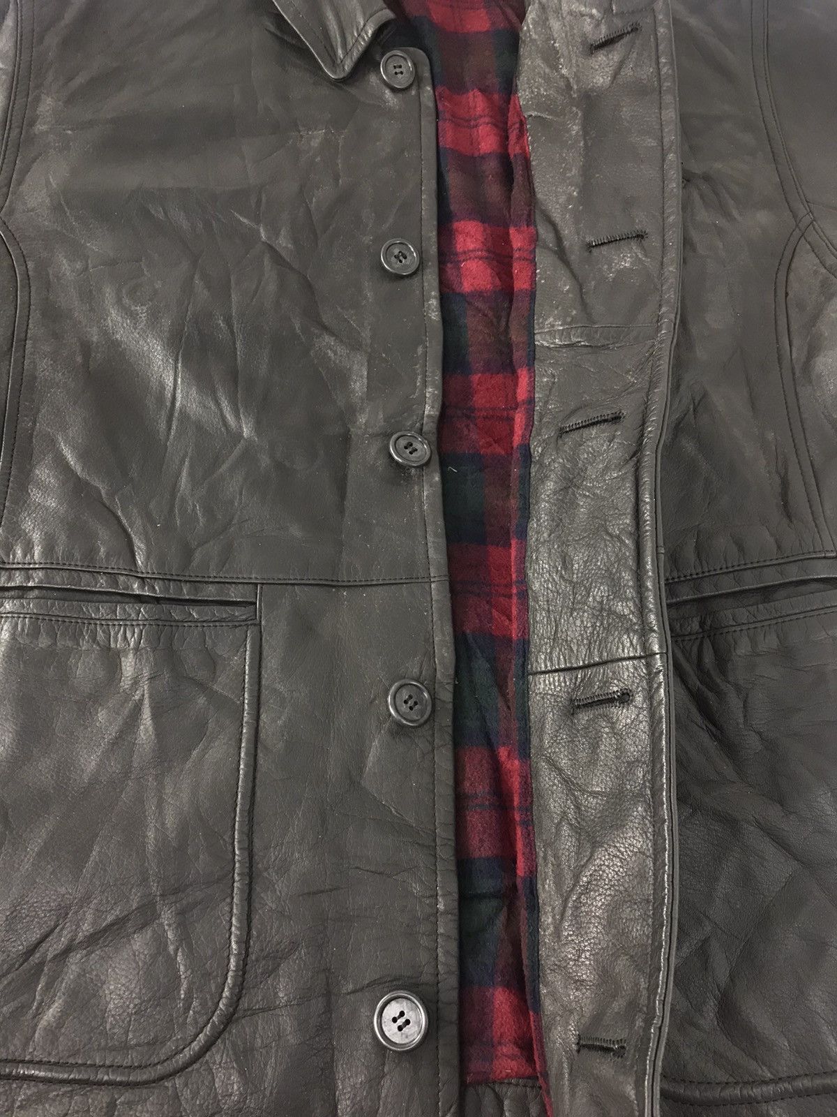Japanese Brand Leather Jacket Plaid Check Tartan Wool Inner Size US M / EU 48-50 / 2 - 4 Thumbnail