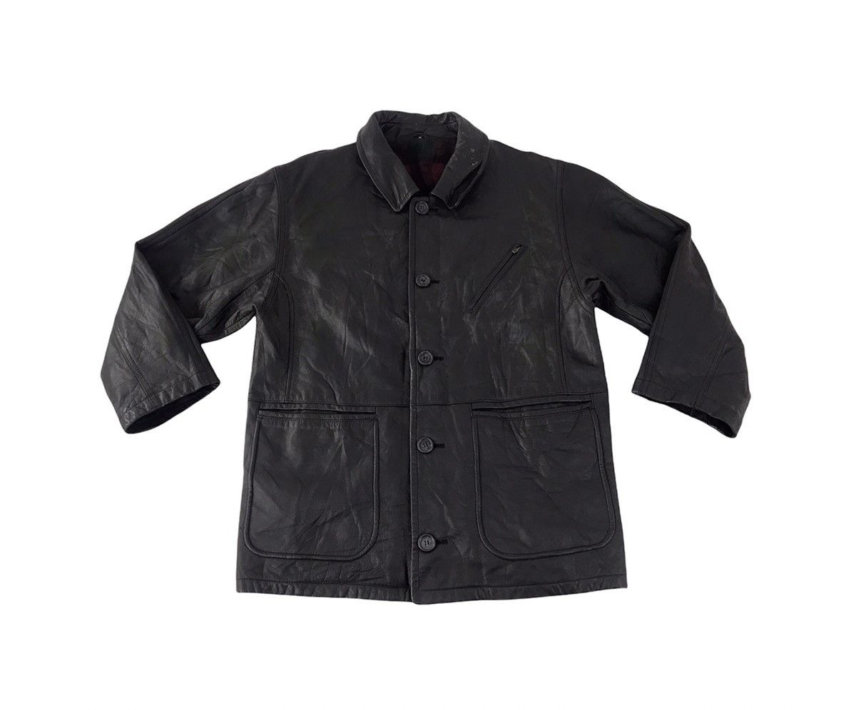 Leather Jacket Plaid Check Tartan Wool Inner