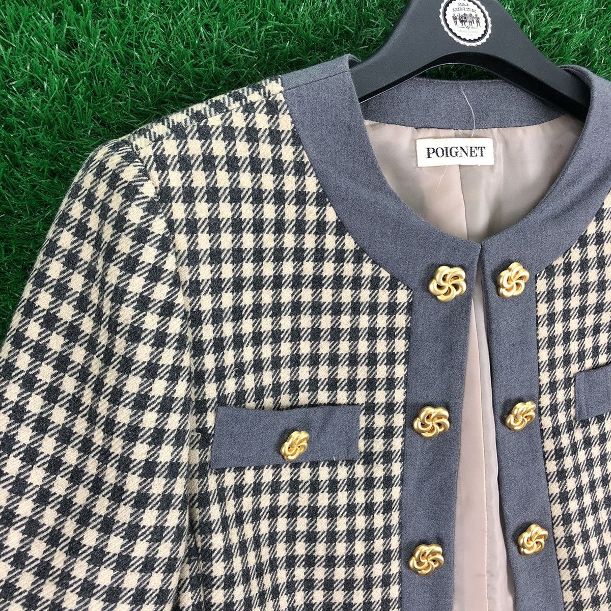 Japanese Brand Vintage Women Cropped Jacket Checker Chanel Style Tweed Size XS / US 0-2 / IT 36-38 - 2 Thumbnail