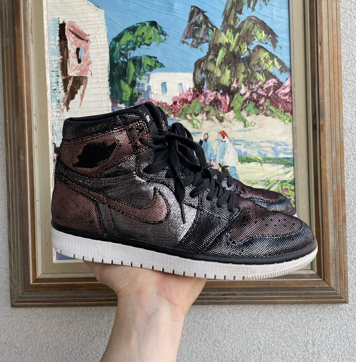 image of Jordan Nike Air Jordan 1 High OG Fearless Metallic Rose Size 10W Shoes in Bronze, Women's