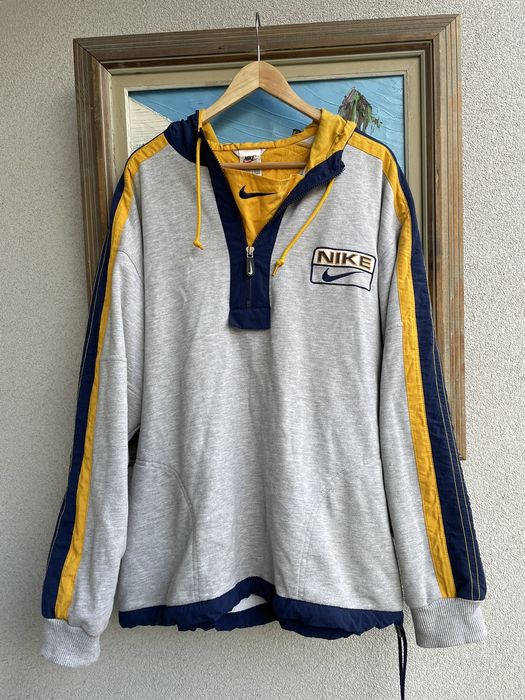 Nike Nike Vintage 90s Hoodie Swoosh Grey Yellow Navy Hype Rare