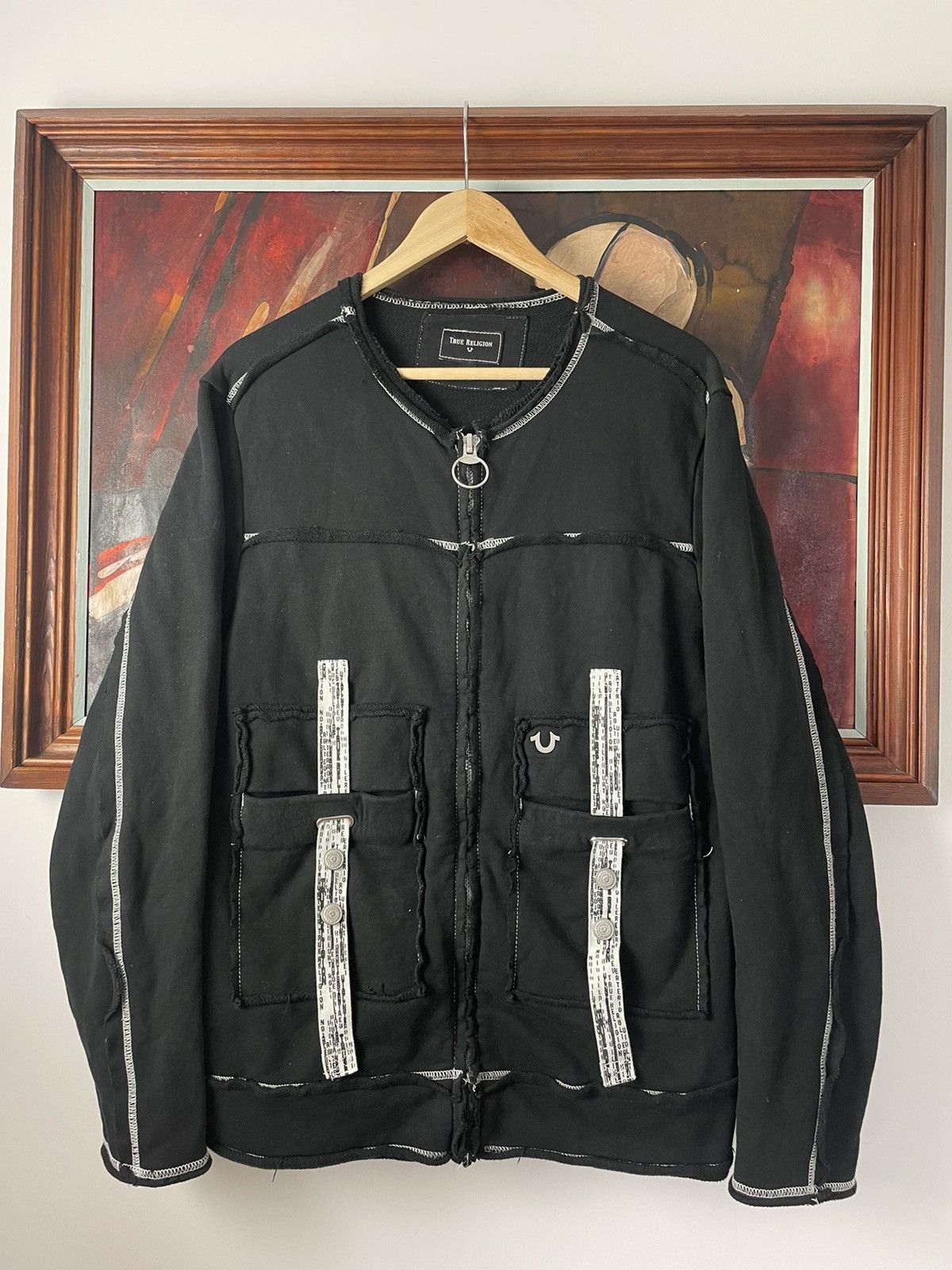 image of True Religion Tech Drill Zip Sweatshirt Hype Streetwear in Black, Men's (Size Medium)