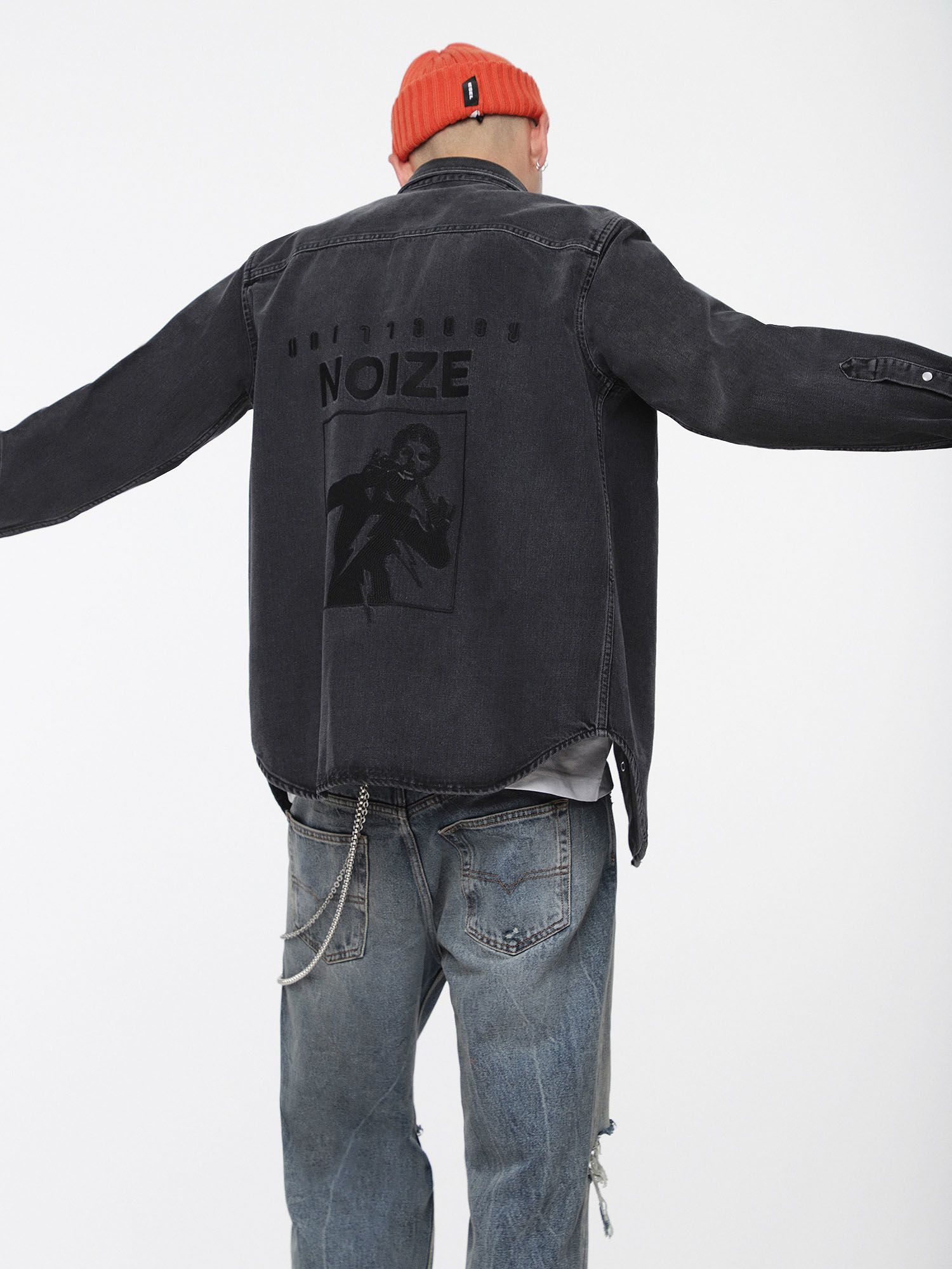 image of Diesel Heavy Denim Overshirt With "noize" Embroidery in Black, Men's (Size XL)