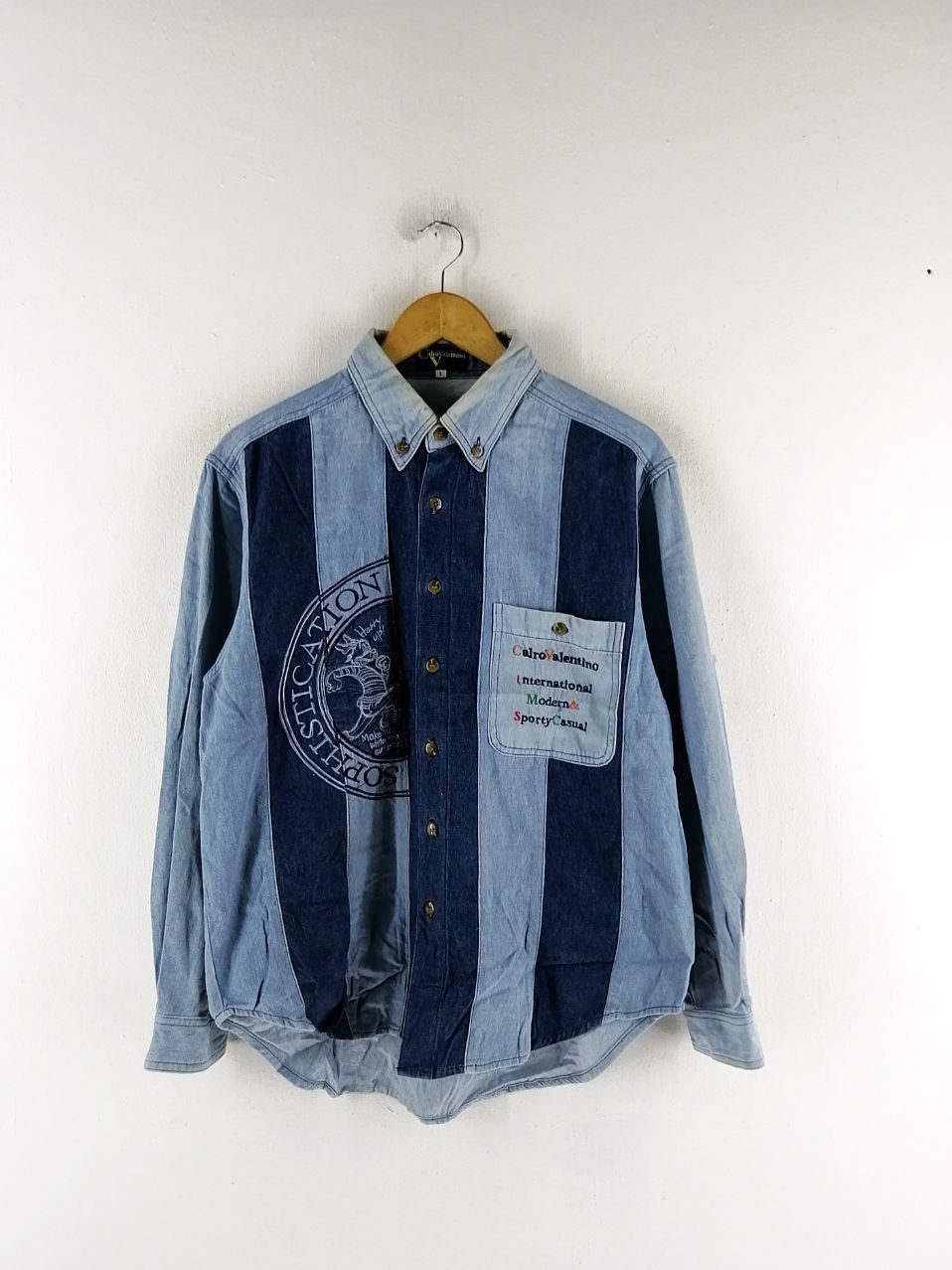 Valentino CARLO VALENTINO PATCHWORK BUTTON UP DENIM SHIRT Size US L / EU 52-54 / 3 - 1 Thumbnail
