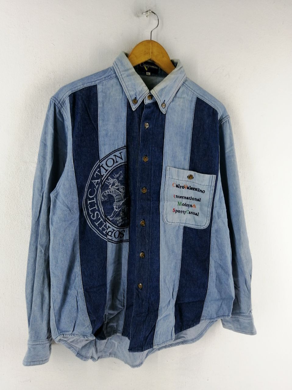 Valentino CARLO VALENTINO PATCHWORK BUTTON UP DENIM SHIRT Size US L / EU 52-54 / 3 - 2 Thumbnail