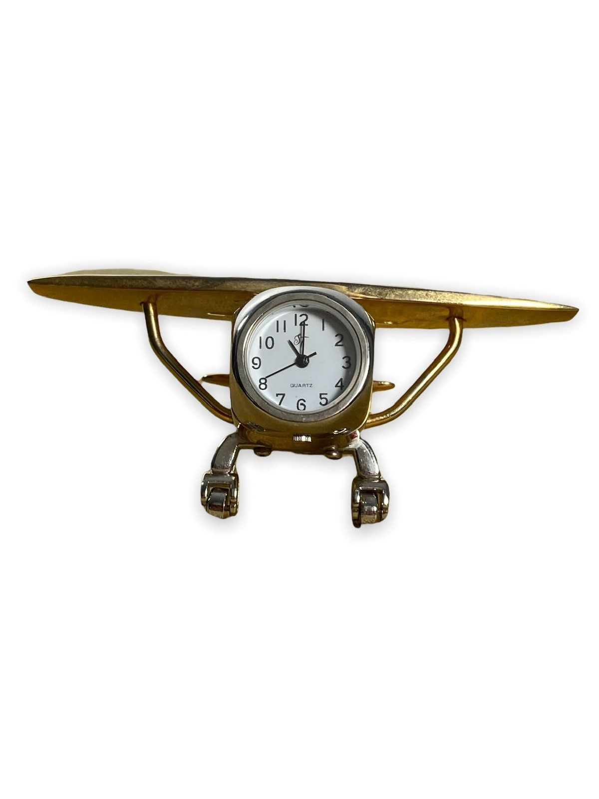 image of Vintage Airplane Table Timepiece Clock in Gold White, Men's