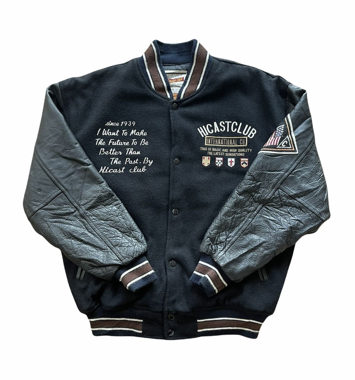 Vintage AW 1991 HICASTCLUB WOOL LEATHER VARSITY JACKET Size US XL / EU 56 / 4 - 2 Thumbnail