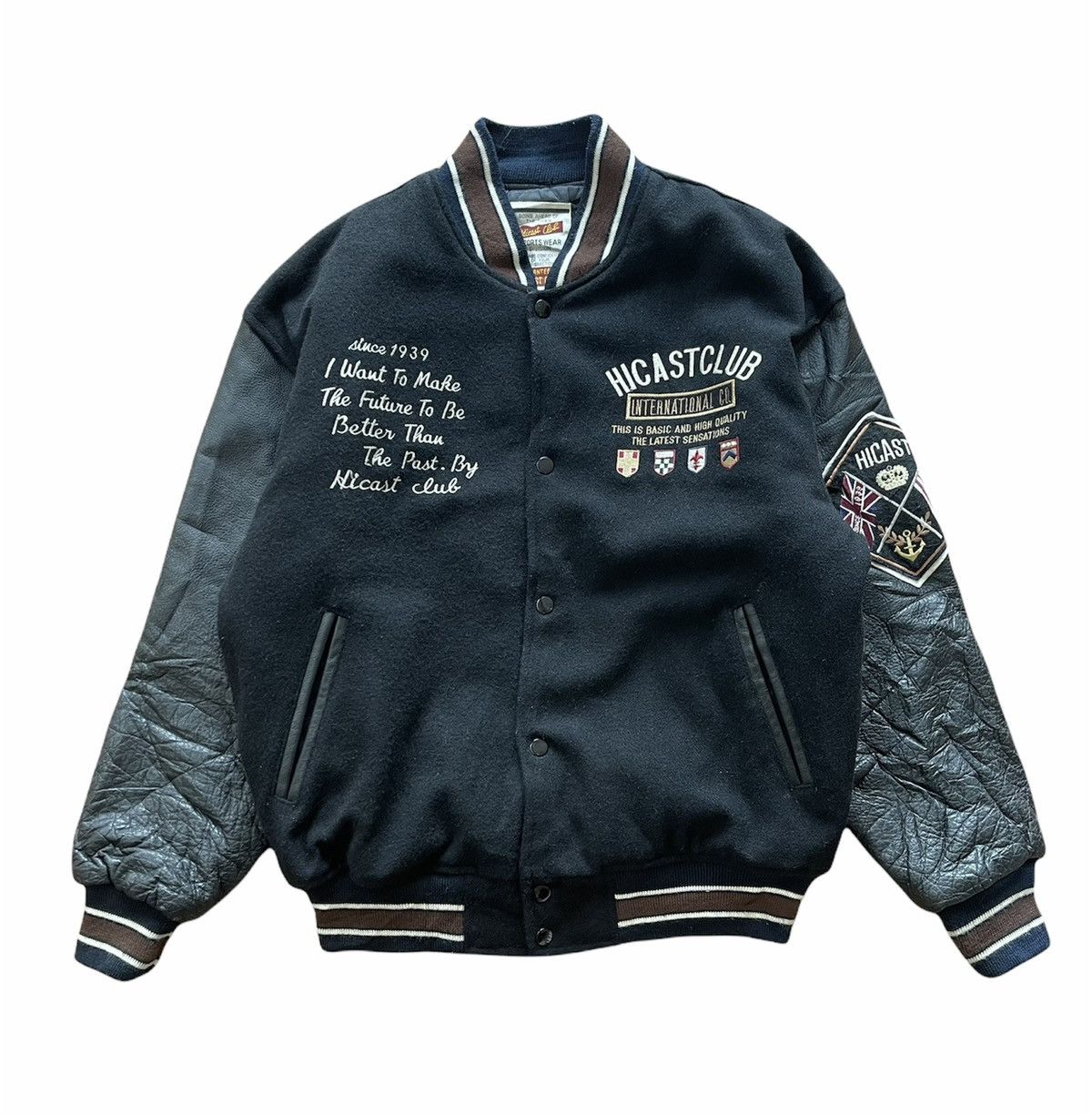 Vintage AW 1991 HICASTCLUB WOOL LEATHER VARSITY JACKET Size US XL / EU 56 / 4 - 3 Thumbnail