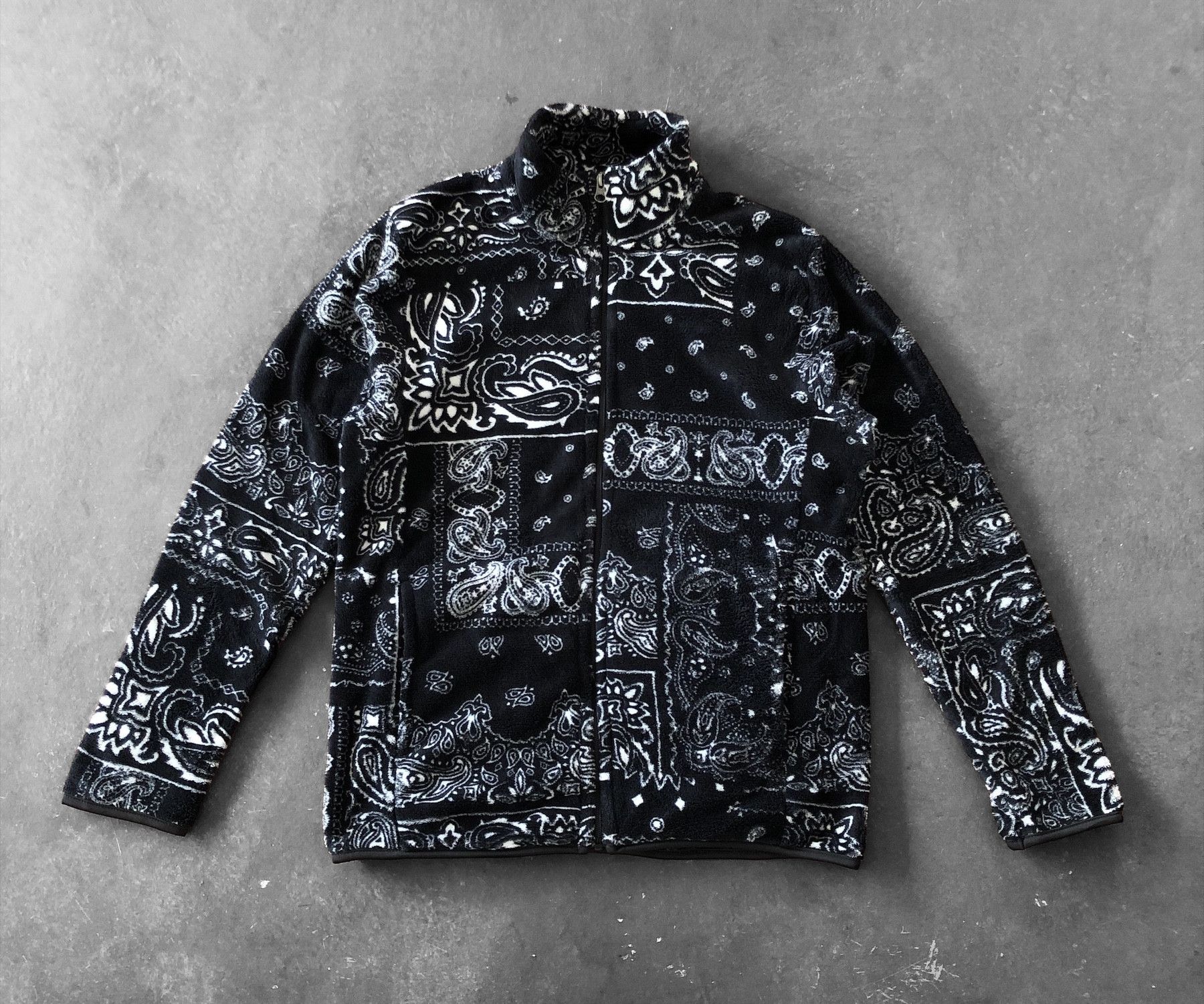 image of Paislee x Vintage Japan Paisley Print Fleece Jacket in Black/White, Men's (Size Medium)