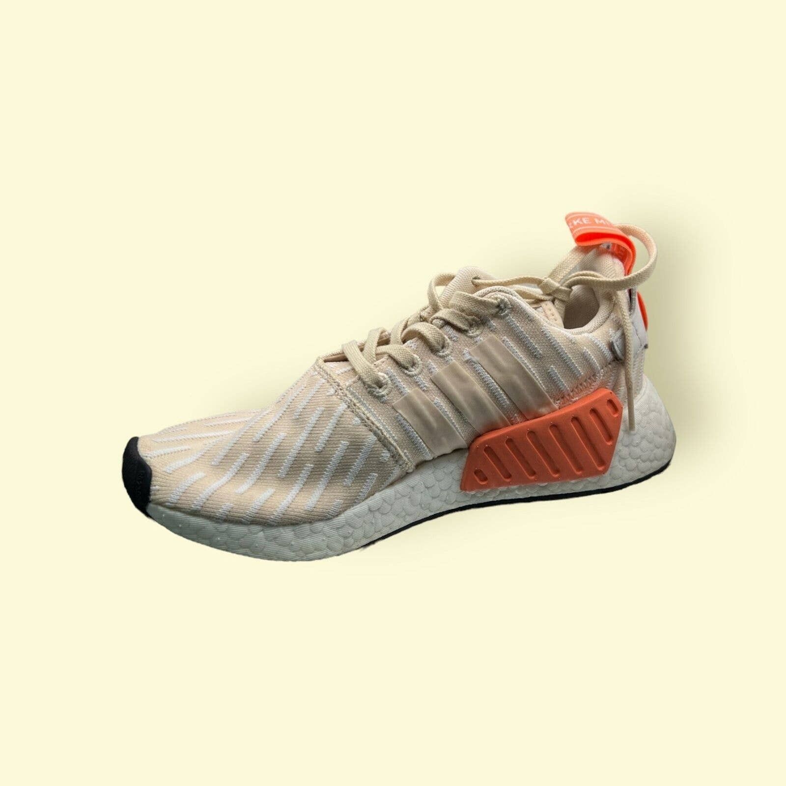Adidas NMD R2 Primeknit Linen Sneaker Sz Beige Khaki Coral