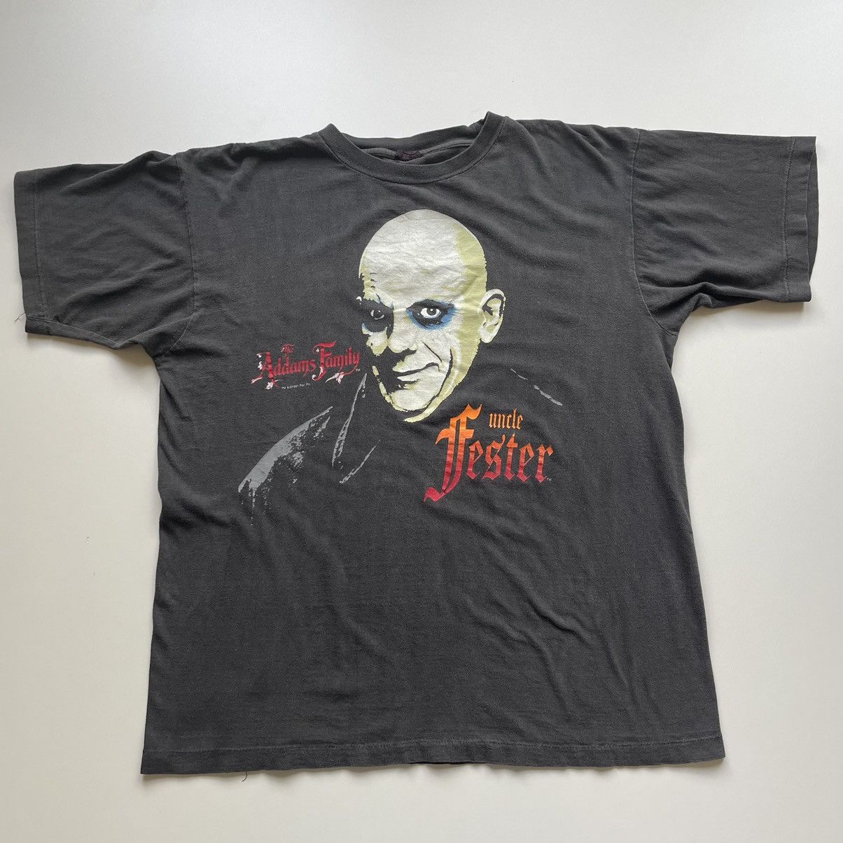 image of Vintage 1991 The Adams Family Uncle Fester T Shirt Faded XL in Black, Men's