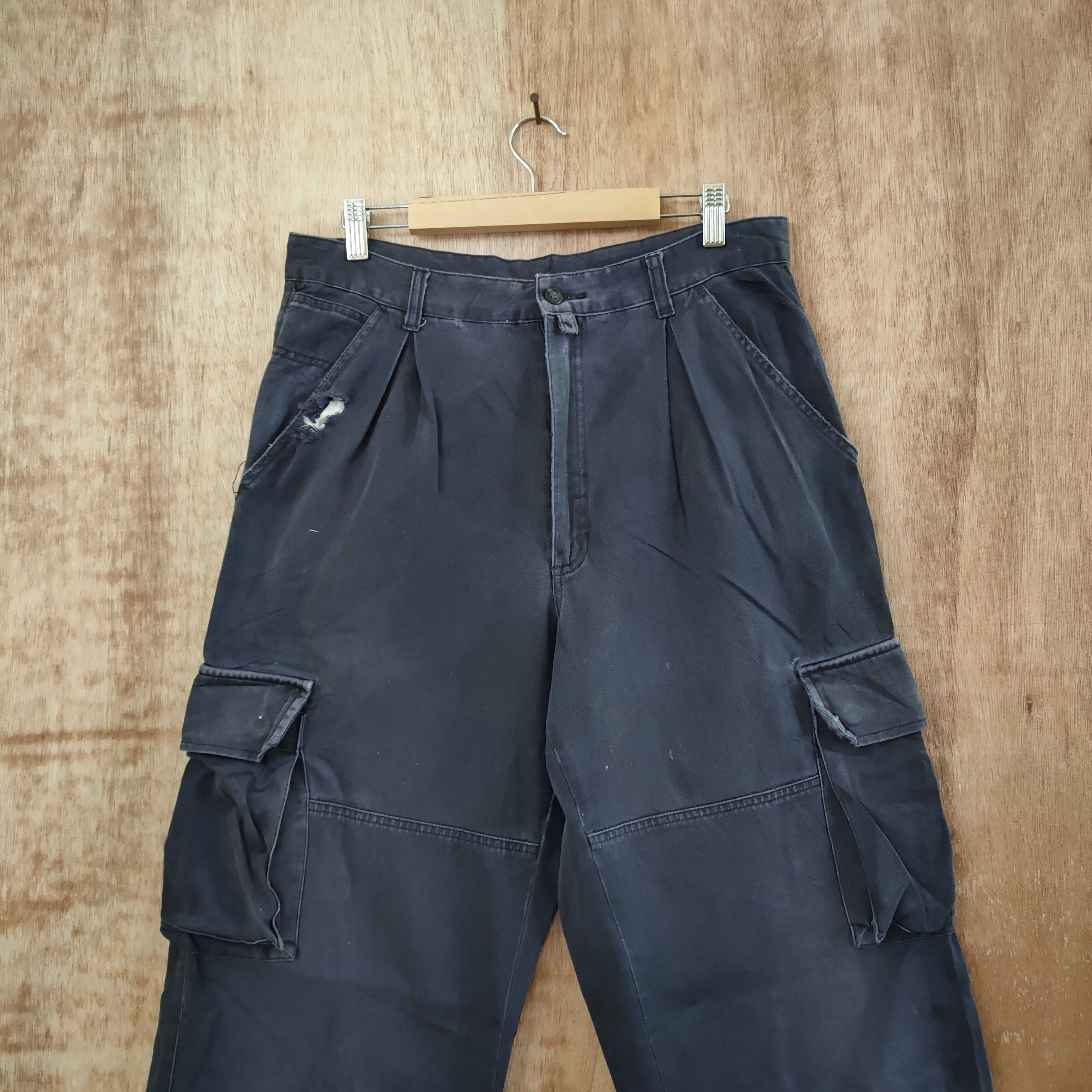 Japanese Brand W32 VINTAGE NAVY FADED CARGO PANTS Size US 32 / EU 48 - 4 Thumbnail