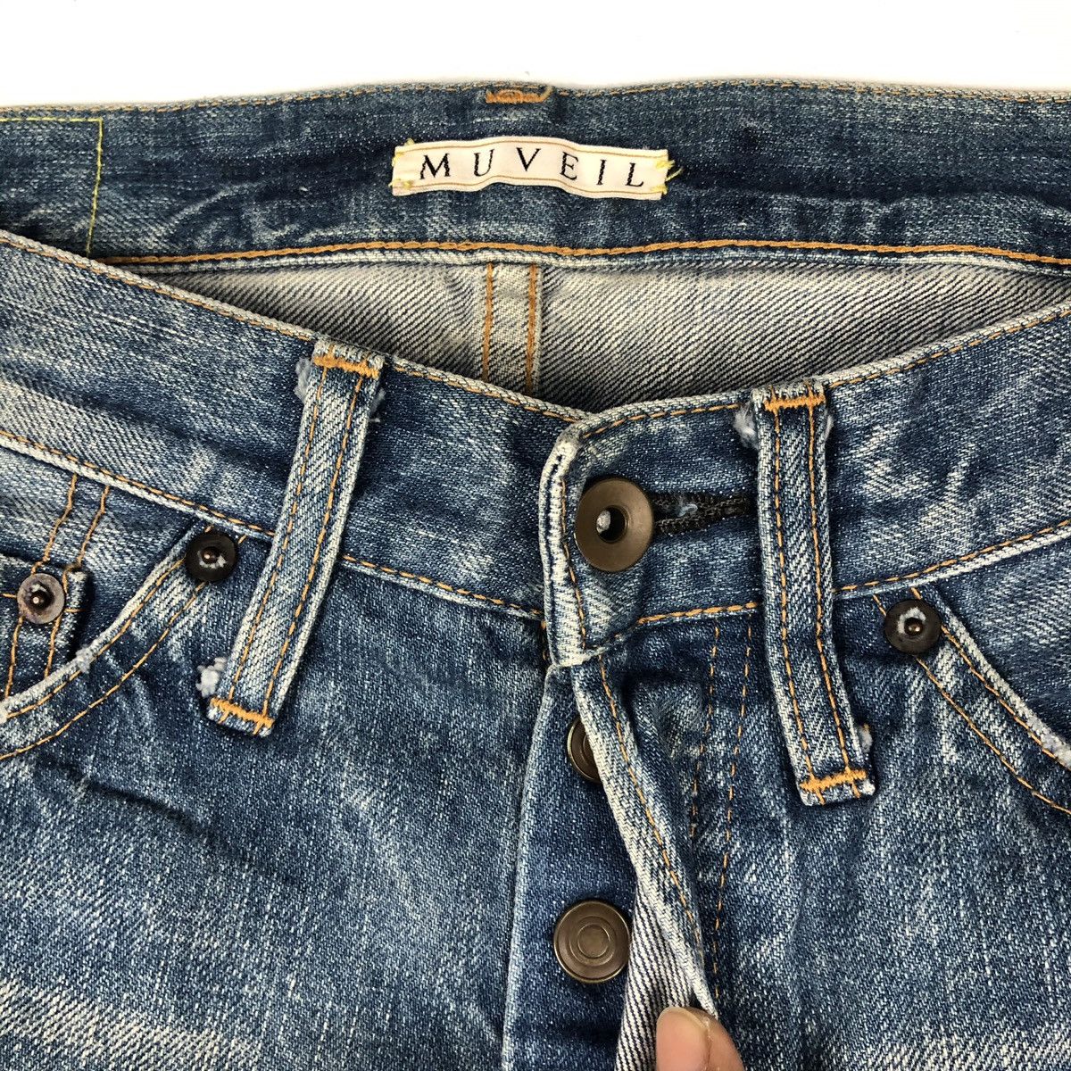 Designer × Japanese Brand Vintage MUVEIL selvedge redline Jeans dirty faded blue jeans Size US 30 / EU 46 - 5 Thumbnail