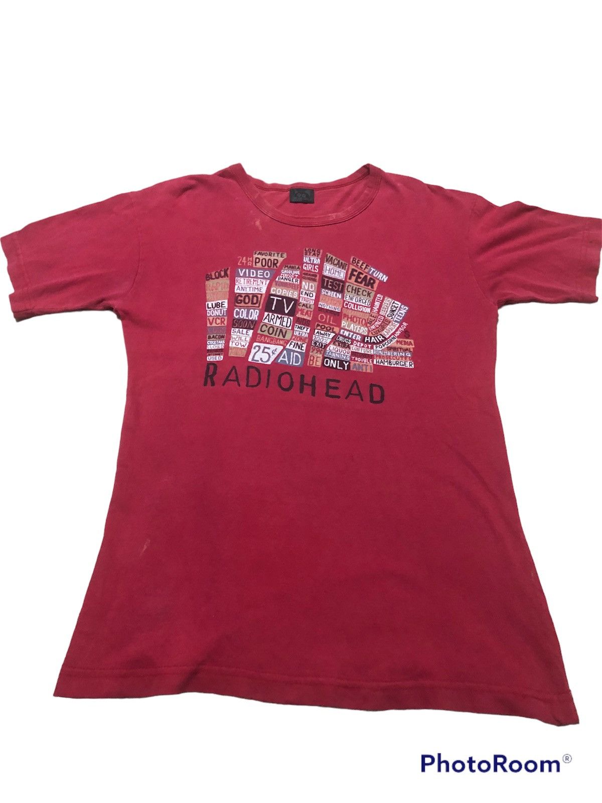 image of Band Tees Vintage Radiohead Tshirt in Red Faded, Women's (Size Medium)