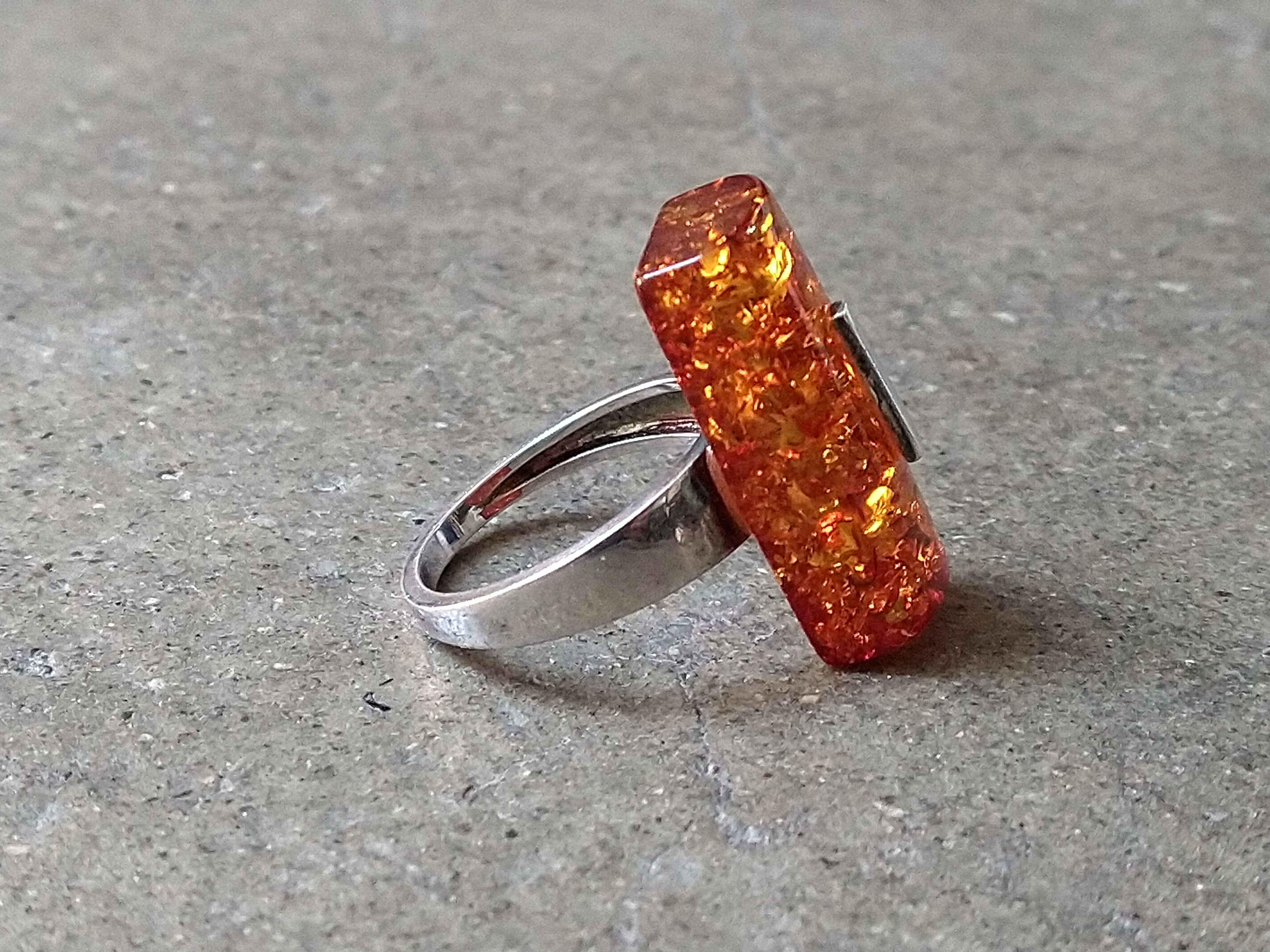 Other Sterling Silver Ring Size 9.5 Orange Amber Modern 5g Size ONE SIZE - 5 Thumbnail