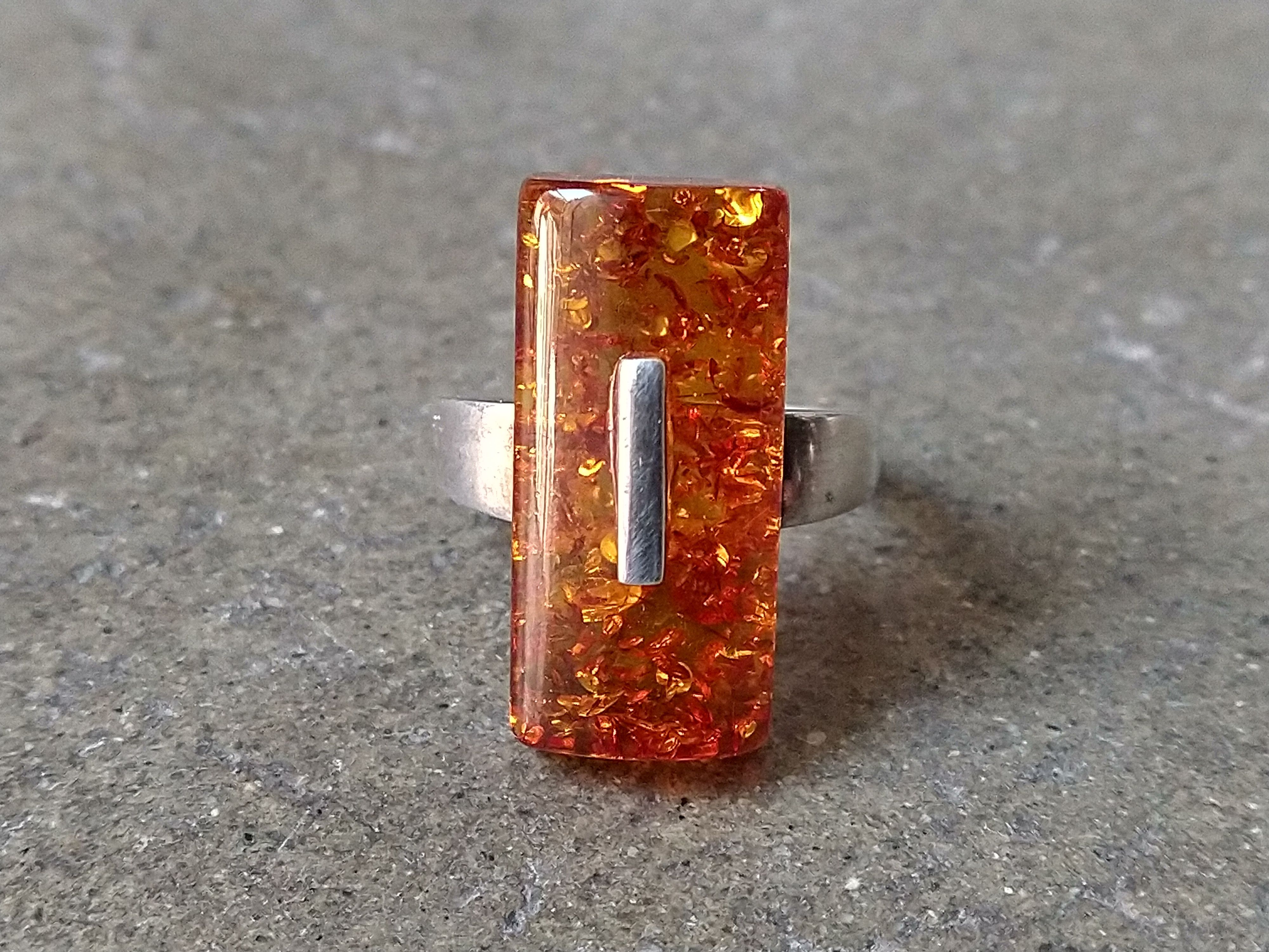 Other Sterling Silver Ring Size 9.5 Orange Amber Modern 5g Size ONE SIZE - 2 Thumbnail