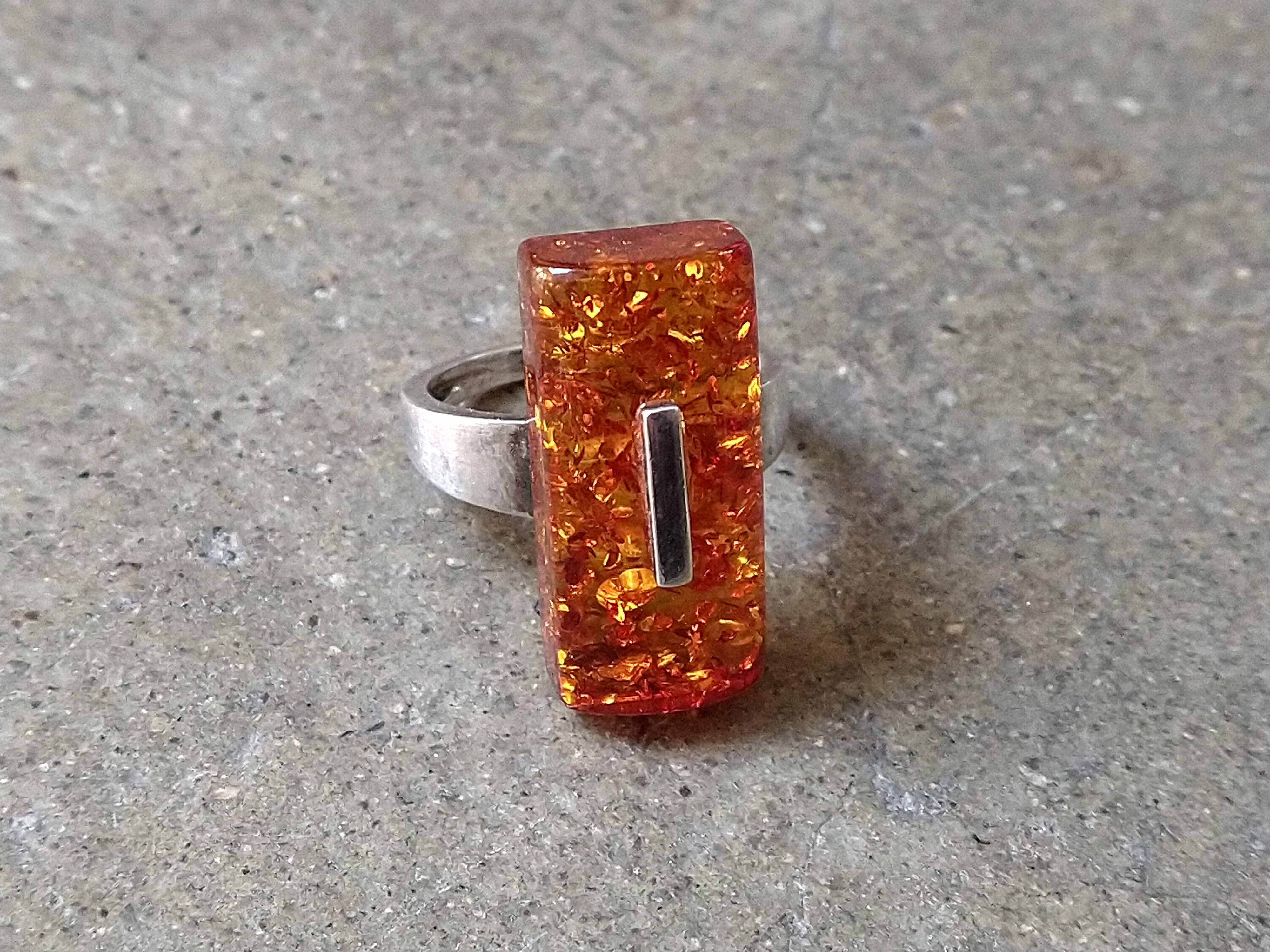 Other Sterling Silver Ring Size 9.5 Orange Amber Modern 5g Size ONE SIZE - 3 Thumbnail