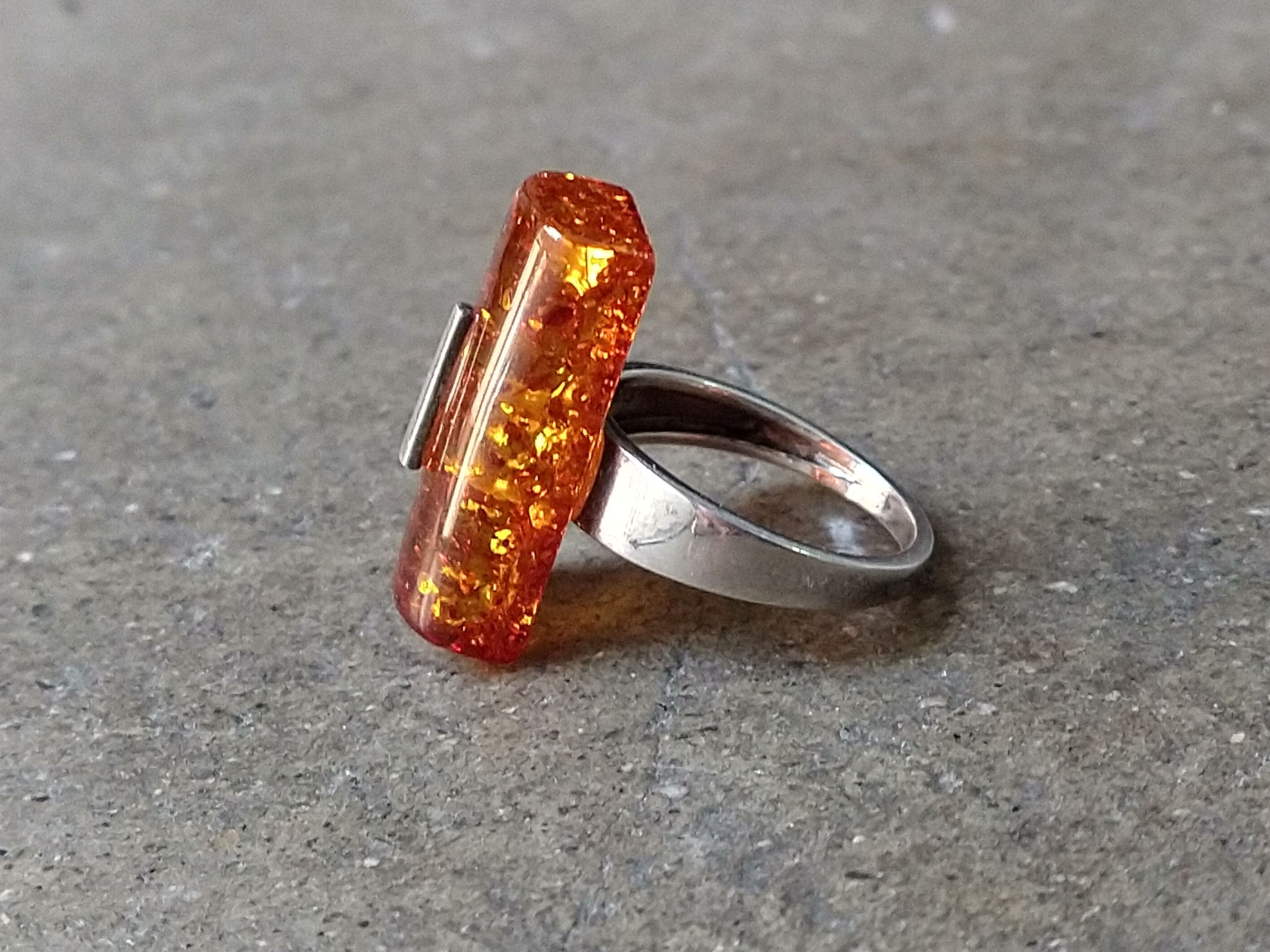 Other Sterling Silver Ring Size 9.5 Orange Amber Modern 5g Size ONE SIZE - 4 Thumbnail
