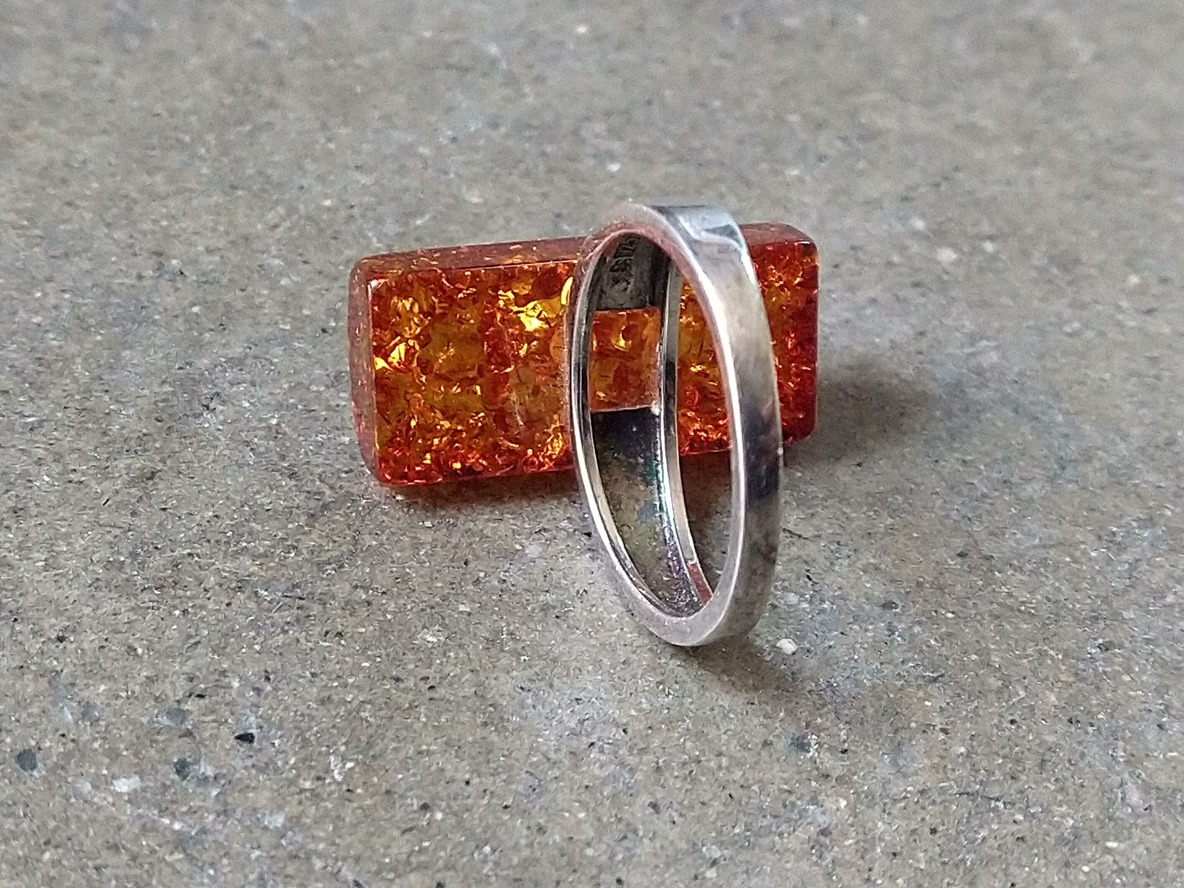 Other Sterling Silver Ring Size 9.5 Orange Amber Modern 5g Size ONE SIZE - 6 Thumbnail