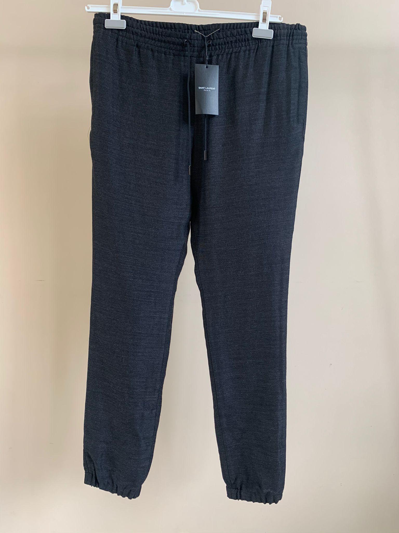 image of Saint Laurent Paris Knit Elastic Drawstring Pants In Anthracite Grey in Anthracite Gray (Size 34)