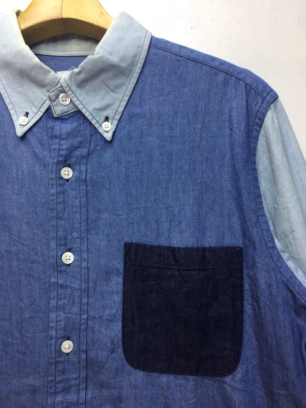 Sophnet. Uniform Experiment Colorblock Rare Design Denim Shirt Size US M / EU 48-50 / 2 - 3 Thumbnail