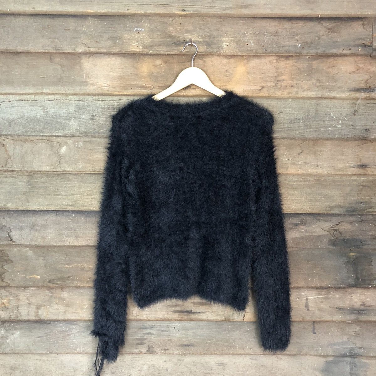 Homespun Knitwear D Japan Black Mohair Soft Fur Shag Shaggy Knitwear #c1173 Size S / US 4 / IT 40 - 3 Thumbnail