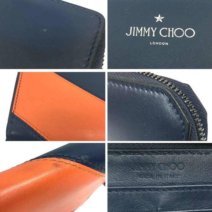 Jimmy Choo Jimmy Choo round zipper long wallet ABIKO navy orange