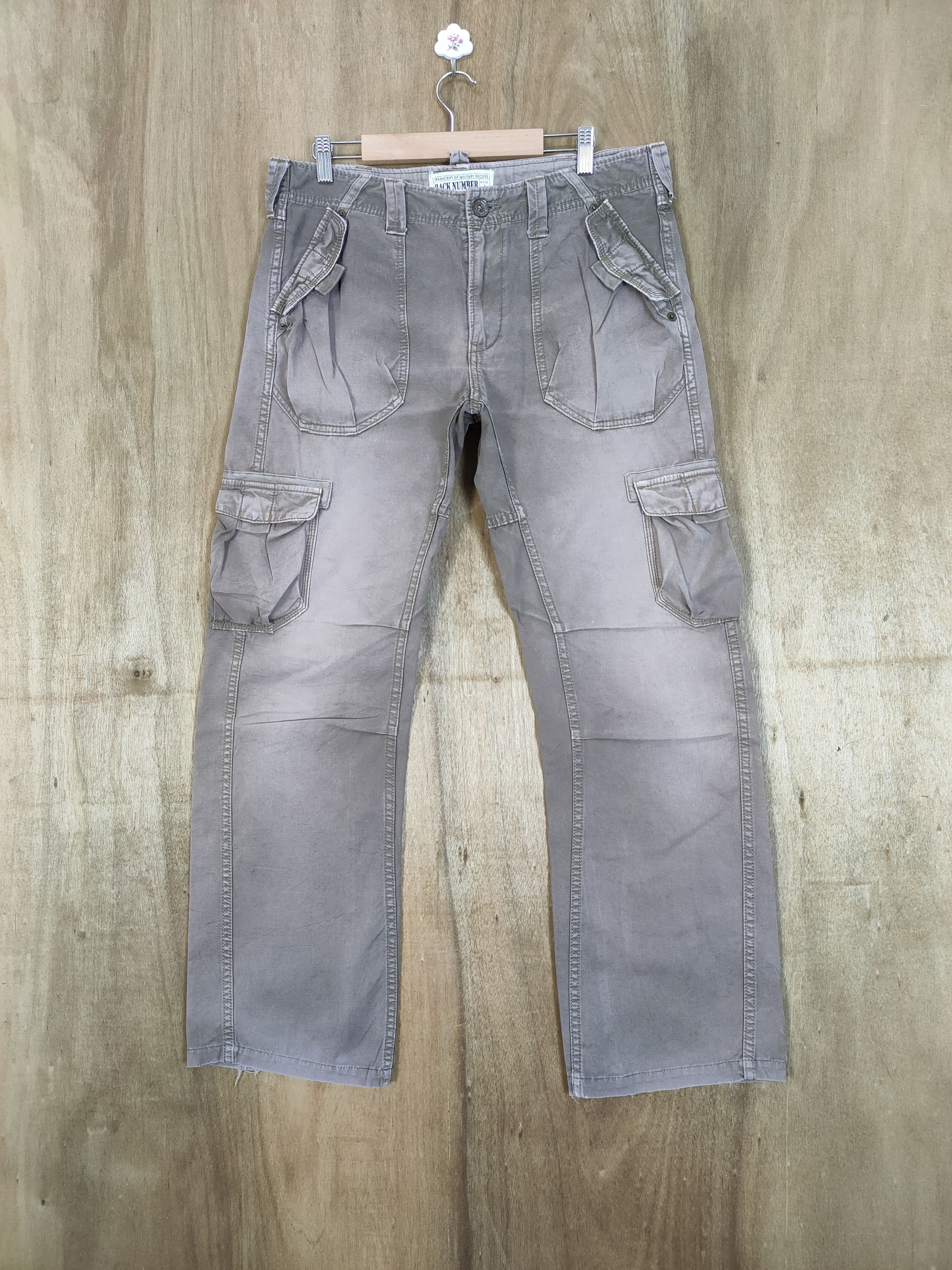 Japanese Brand VINTAGE BACK NUMBER FADED FLARE CARGO PANTS Size US 34 / EU 50 - 1 Thumbnail
