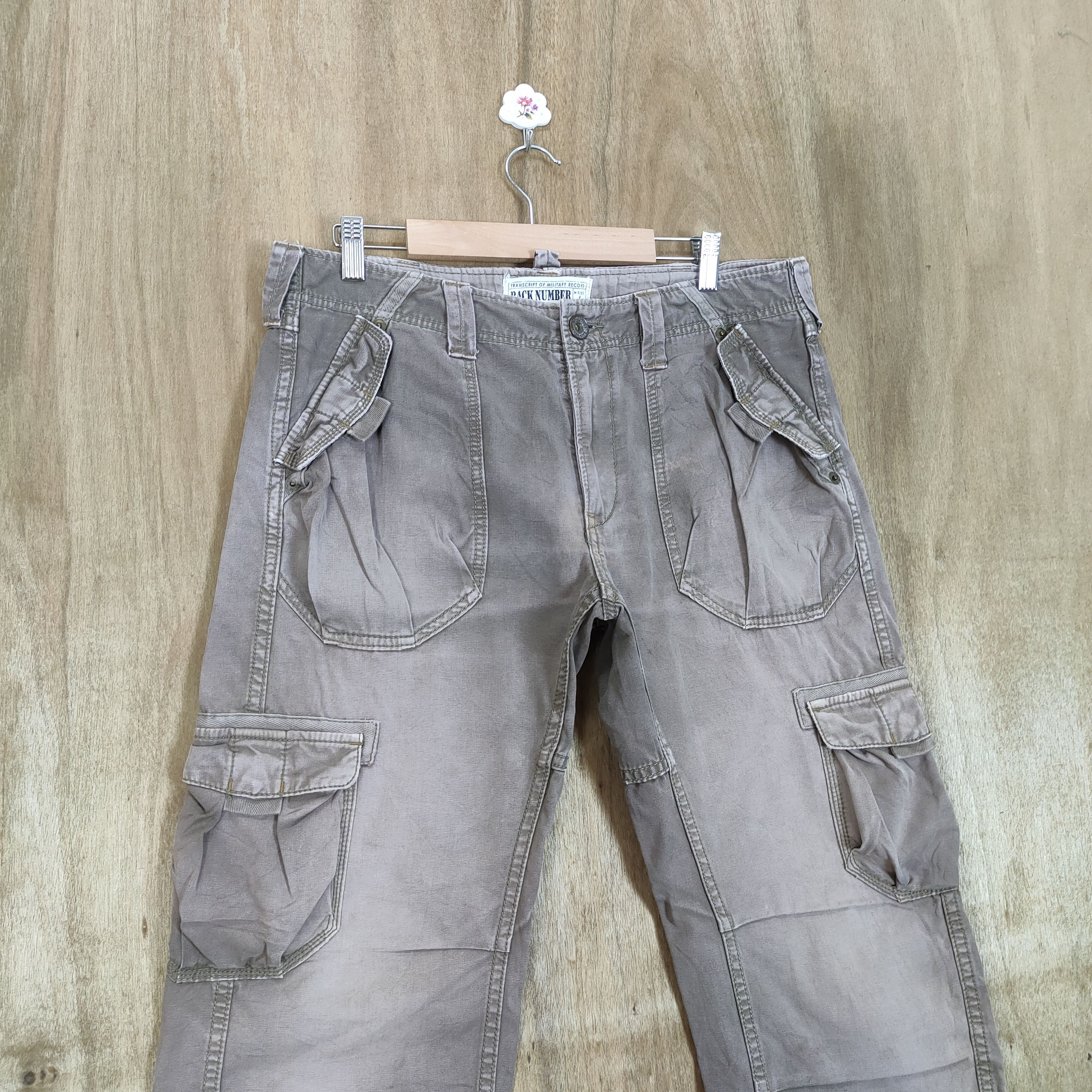Japanese Brand VINTAGE BACK NUMBER FADED FLARE CARGO PANTS Size US 34 / EU 50 - 4 Thumbnail