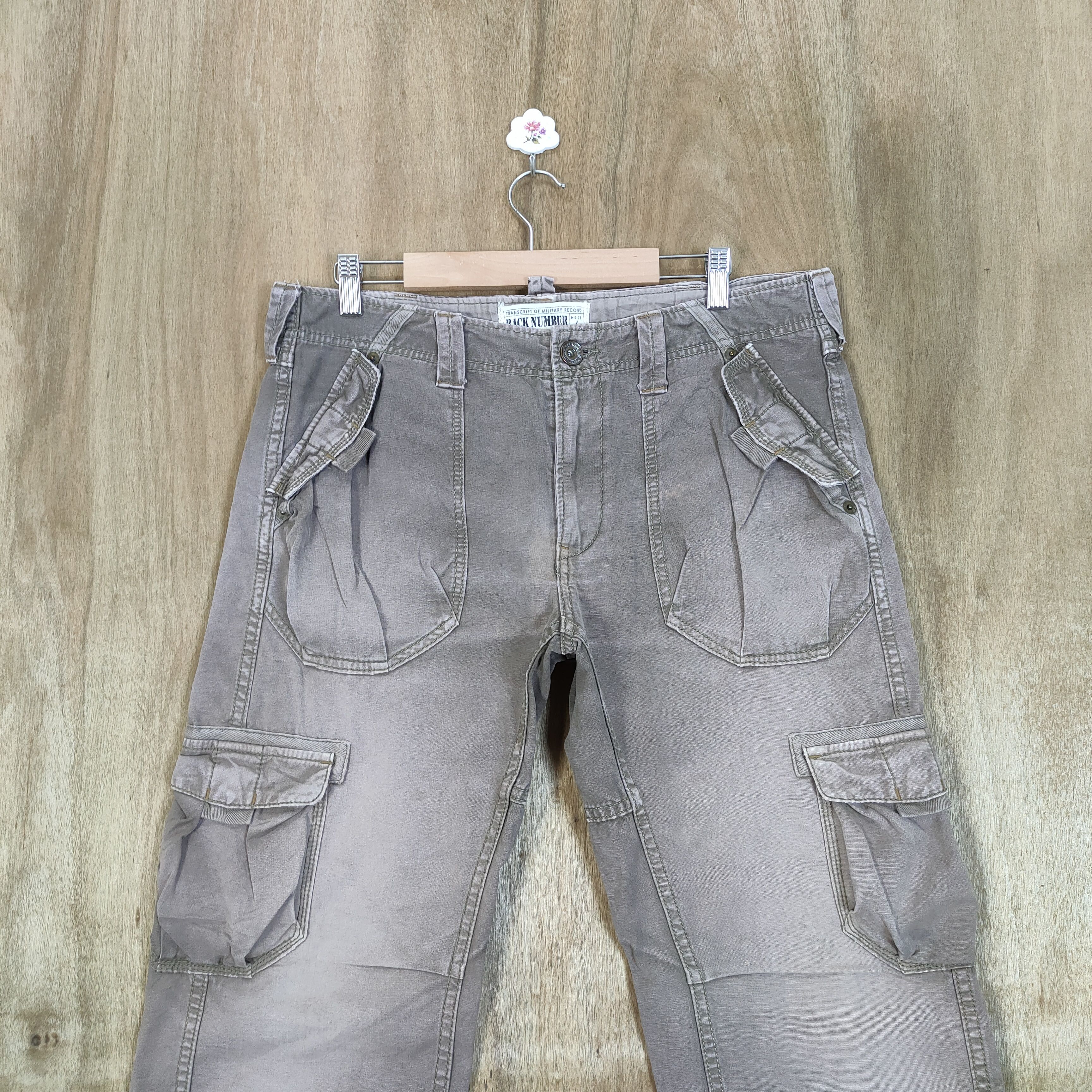 Japanese Brand VINTAGE BACK NUMBER FADED FLARE CARGO PANTS Size US 34 / EU 50 - 2 Thumbnail