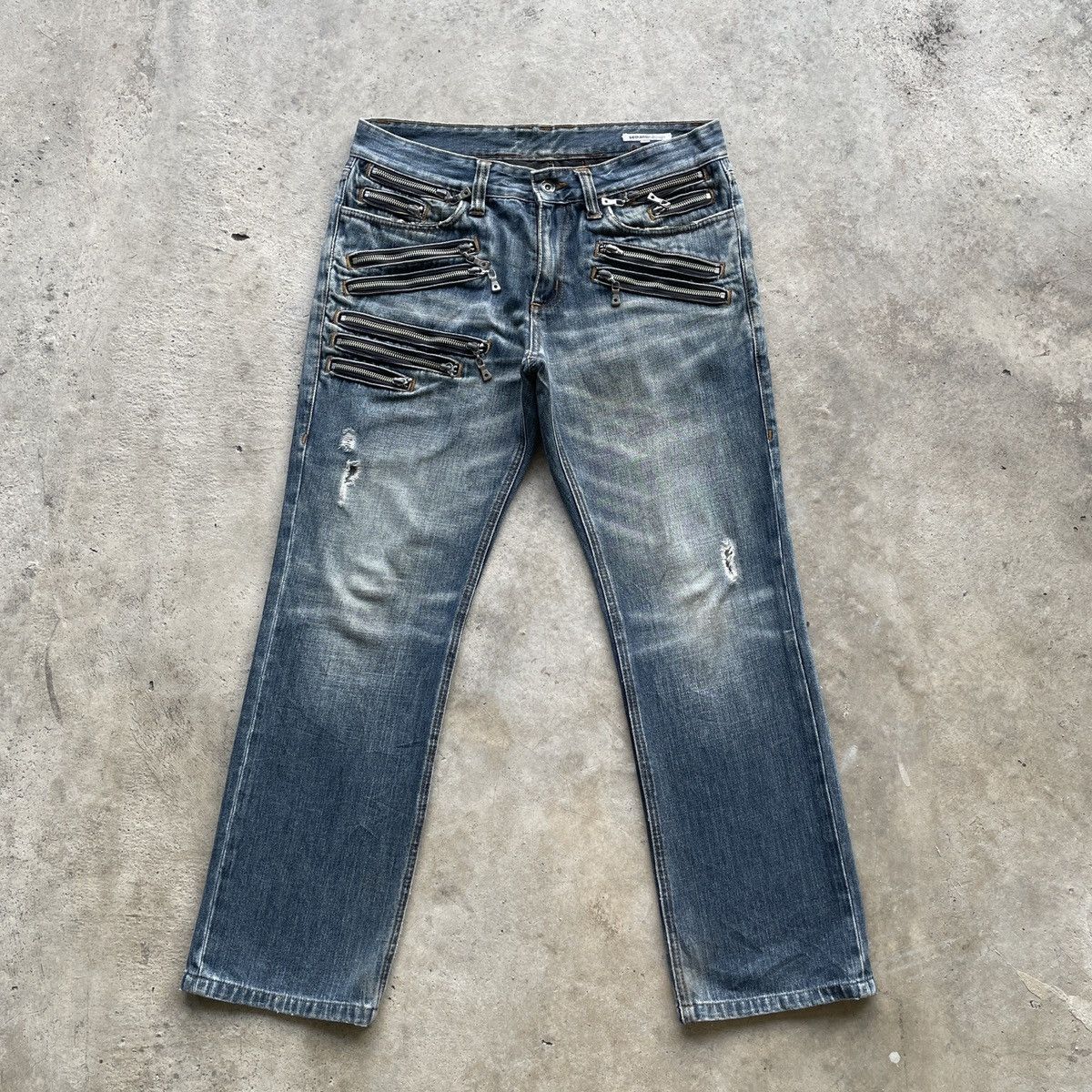 Japanese Brand Vintage Bondage Style Faded MultiZip Denim Jeans Pants RARE Size US 32 / EU 48 - 1 Thumbnail