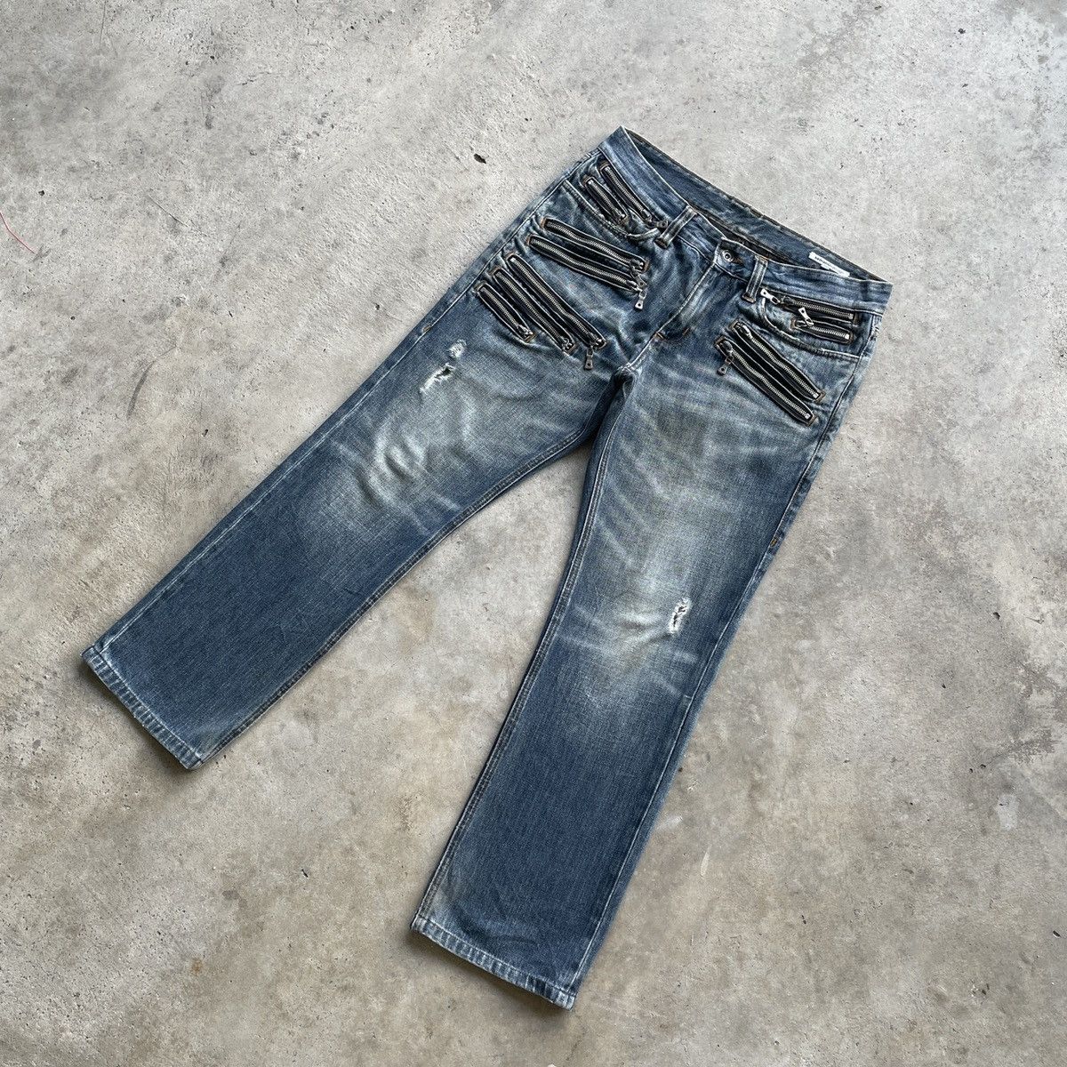 Japanese Brand Vintage Bondage Style Faded MultiZip Denim Jeans Pants RARE Size US 32 / EU 48 - 2 Thumbnail