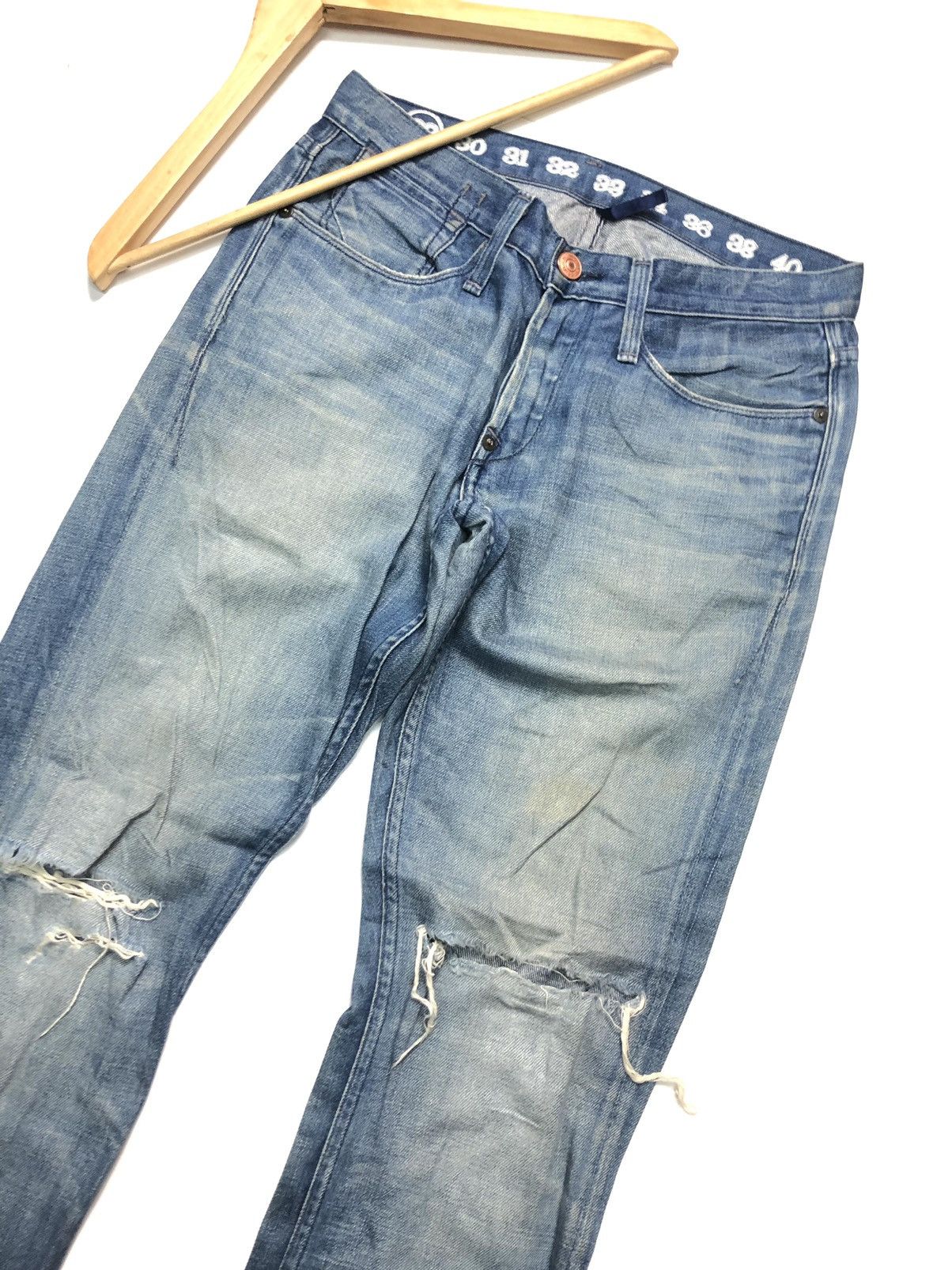 Earnest Sewn × Vintage VINTAGE EARNEST SEWN DISTRESSED BLUE WASH DENIM USA 🇺🇸 Size US 30 / EU 46 - 1 Thumbnail