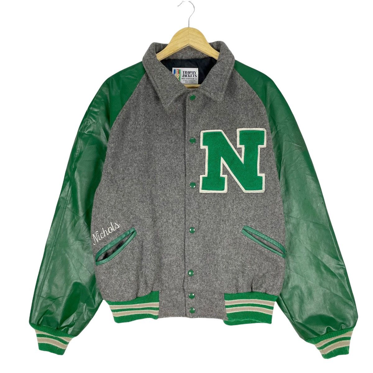Vintage ☀️TROPHY Letterman N Varsity Leather Jacket Size US L / EU 52-54 / 3 - 2 Thumbnail