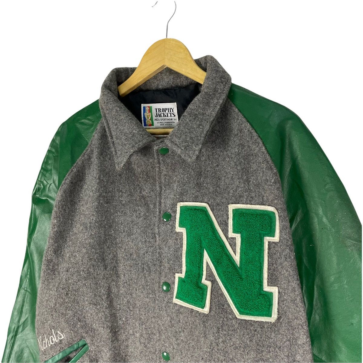 Vintage ☀️TROPHY Letterman N Varsity Leather Jacket Size US L / EU 52-54 / 3 - 6 Thumbnail