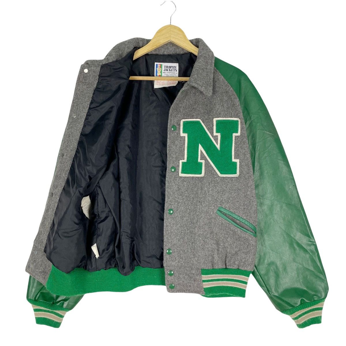 Vintage ☀️TROPHY Letterman N Varsity Leather Jacket Size US L / EU 52-54 / 3 - 3 Thumbnail
