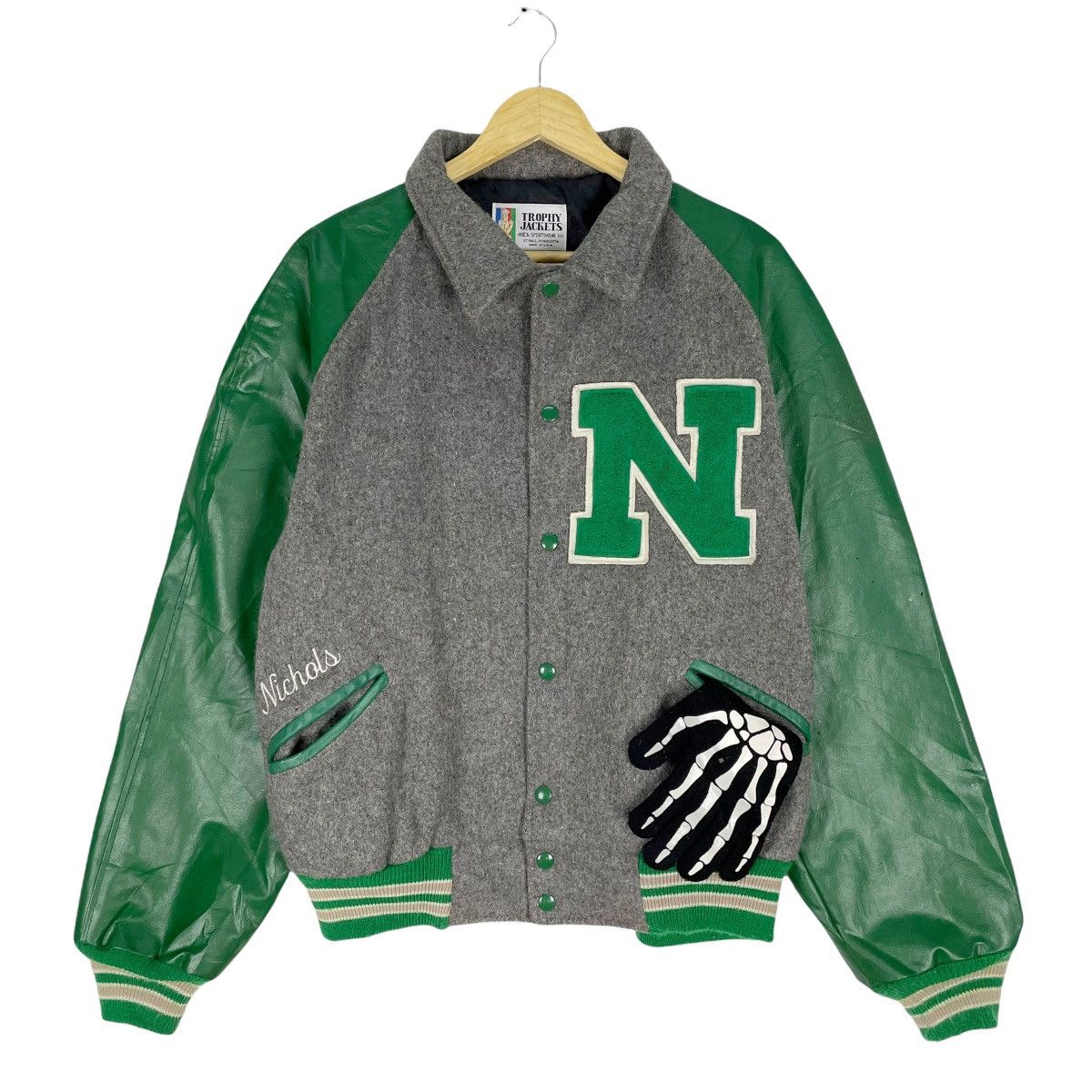 Vintage ☀️TROPHY Letterman N Varsity Leather Jacket Size US L / EU 52-54 / 3 - 1 Thumbnail