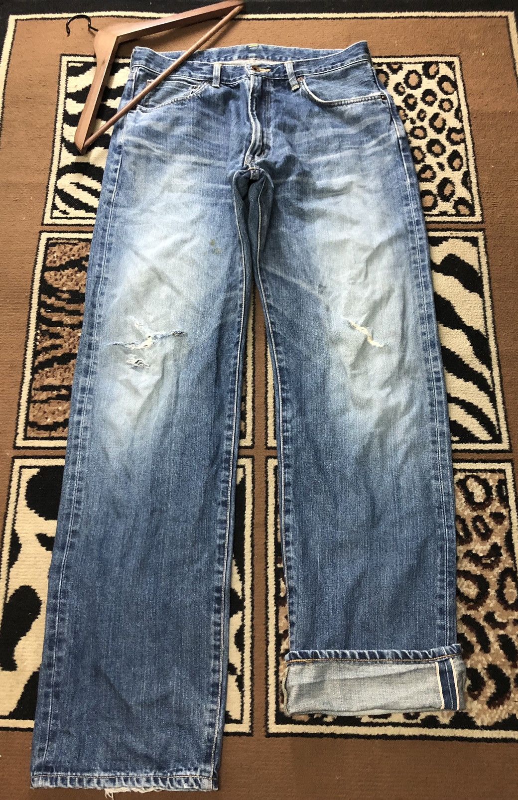 Edwin × Vintage VINTAGE SELVEDGE EDWIN 505 BLUE WASH DISTRESSED DENIM Size US 33 - 1 Thumbnail