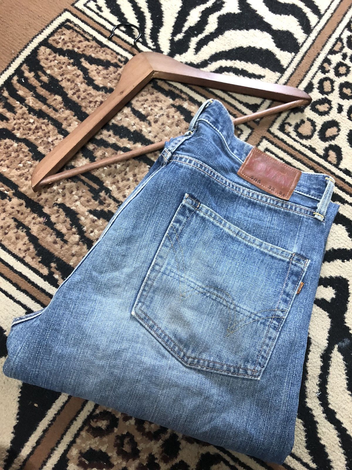 Edwin × Vintage VINTAGE SELVEDGE EDWIN 505 BLUE WASH DISTRESSED DENIM Size US 33 - 18 Thumbnail