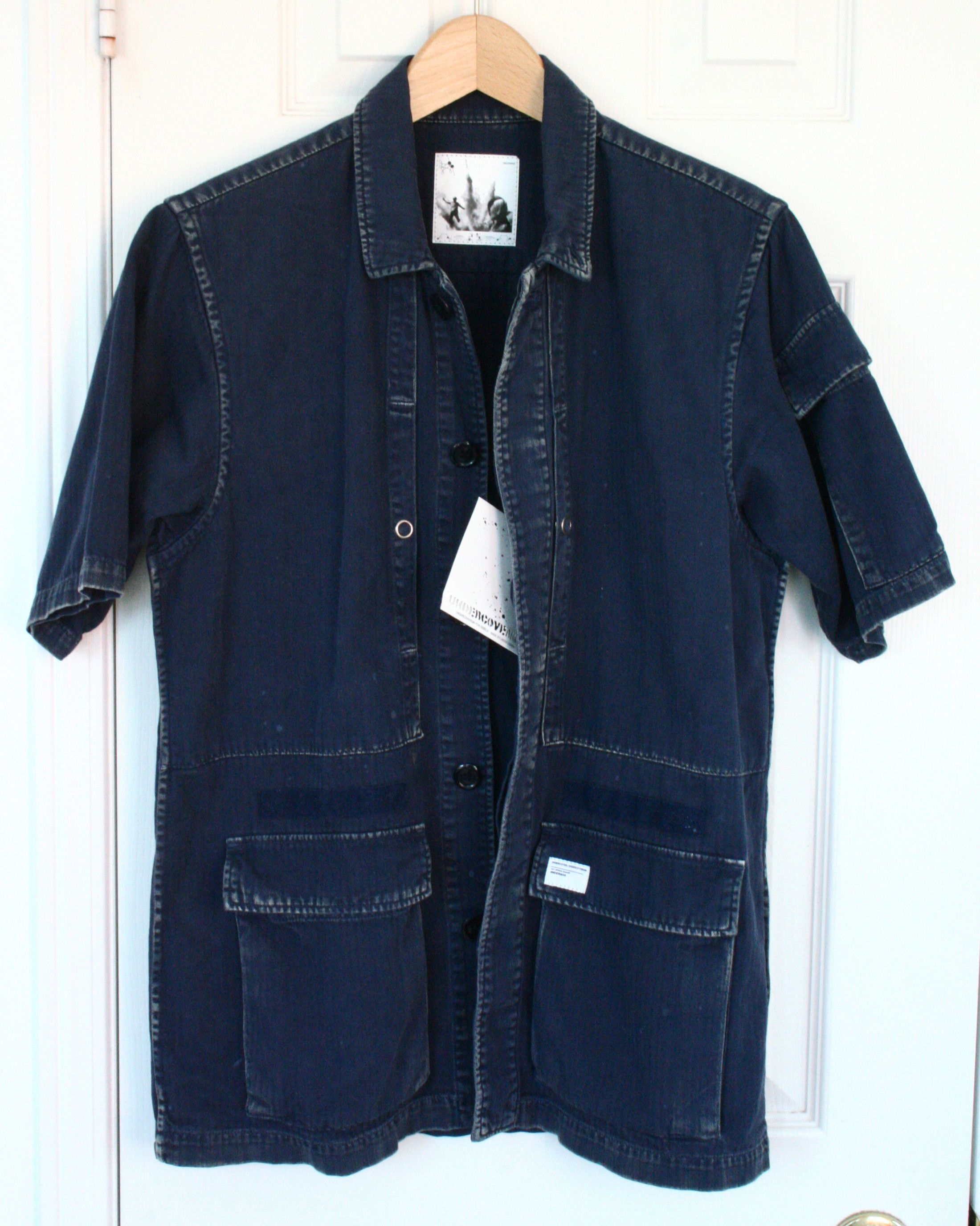 Undercover Undercover Short-Sleeve Blue Herringbone Twill Shirt Size US S / EU 44-46 / 1 - 4 Thumbnail