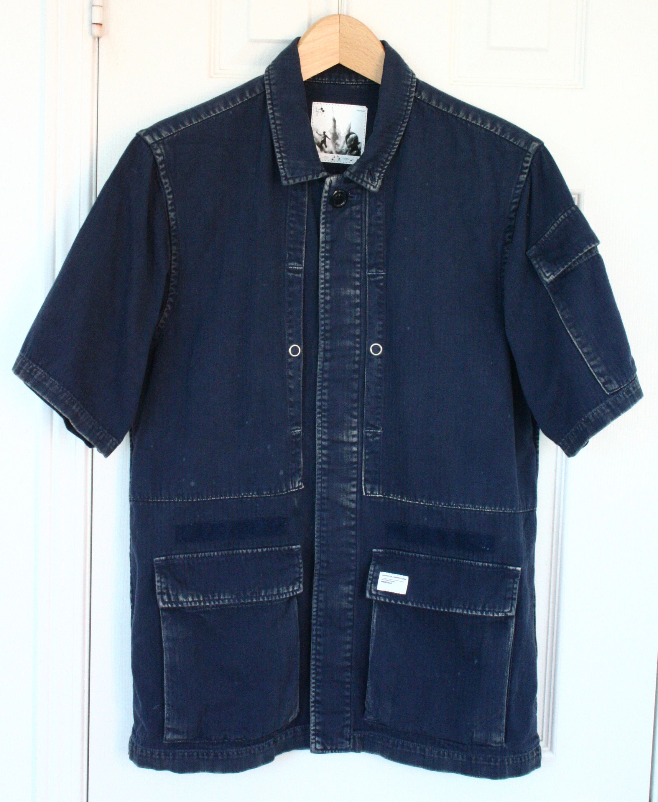 Undercover Undercover Short-Sleeve Blue Herringbone Twill Shirt Size US S / EU 44-46 / 1 - 2 Thumbnail