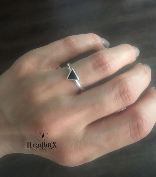 Jewelry Black Enamel Triangle Adjustable Ring Size ONE SIZE - 4 Thumbnail