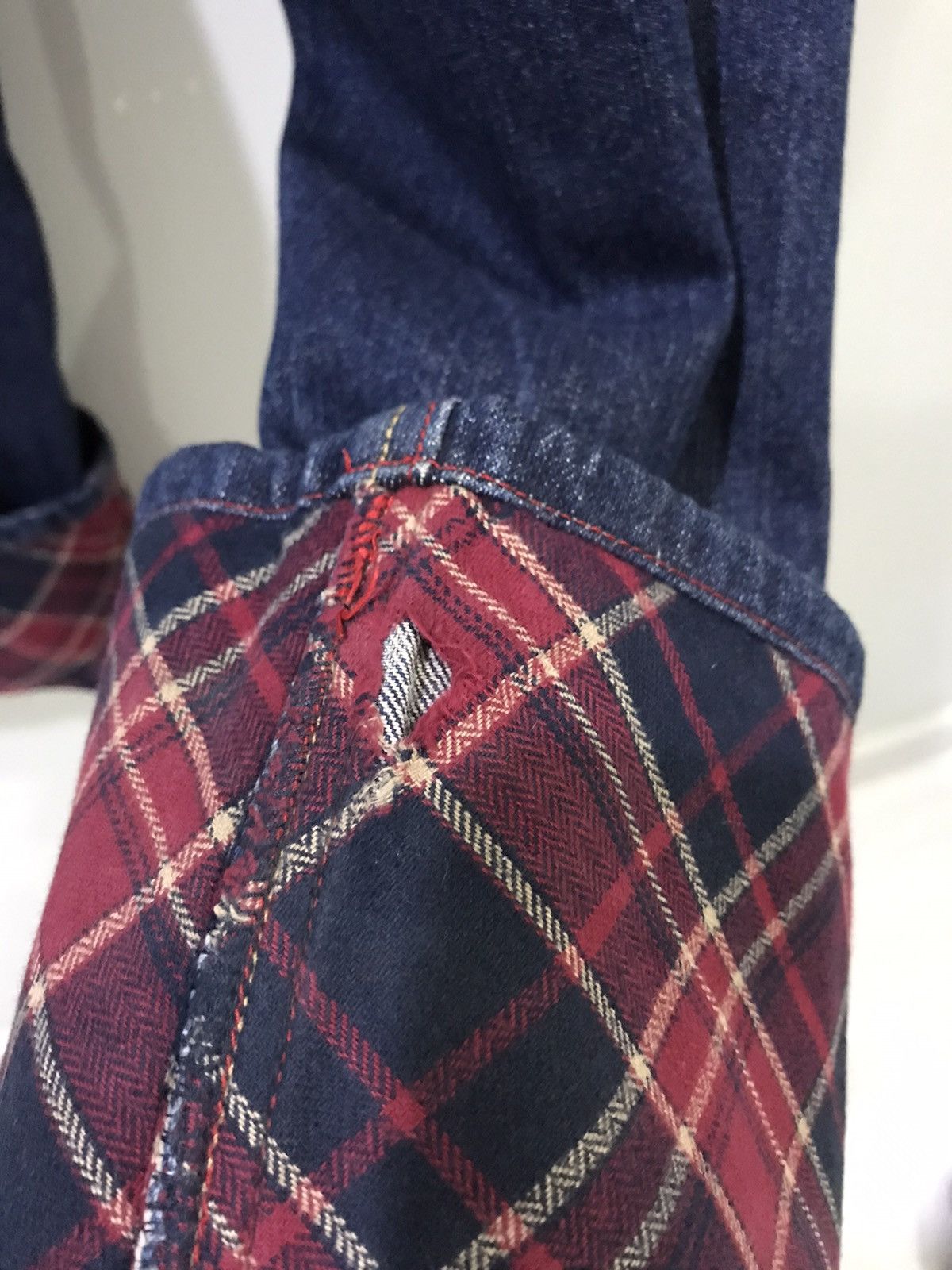 Japanese Brand 💥DENIM ART💥STONE HEAD Zipper Tartan Leg Denim F154 Size US 35 - 16 Thumbnail