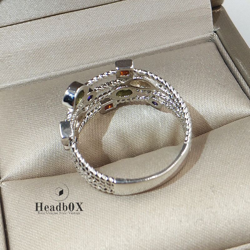 Jewelry Multilayer Silver Colour Zircon Stone Ring Size ONE SIZE - 3 Thumbnail